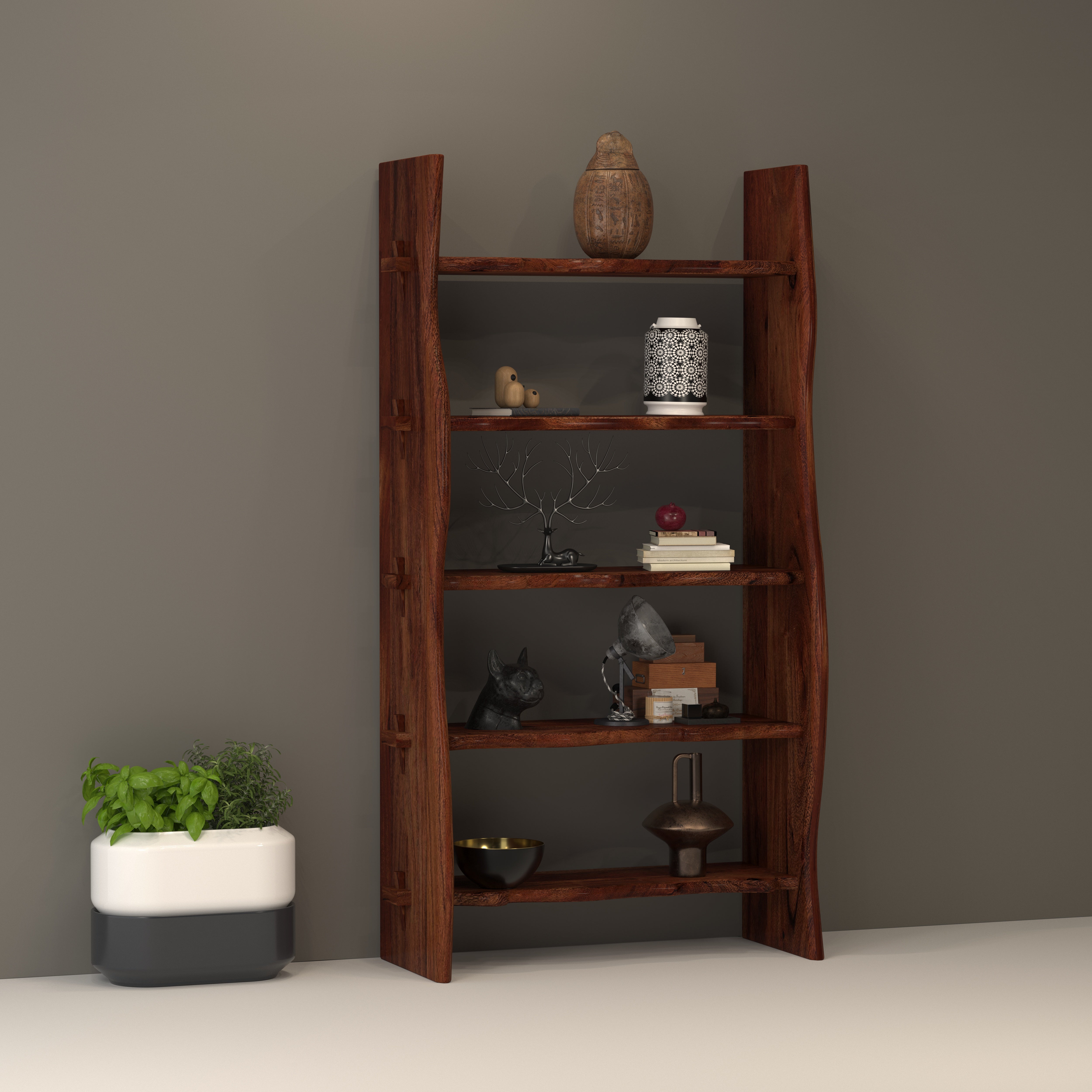 Ladder-Style Bookshelf with Five Tiers Book Rack