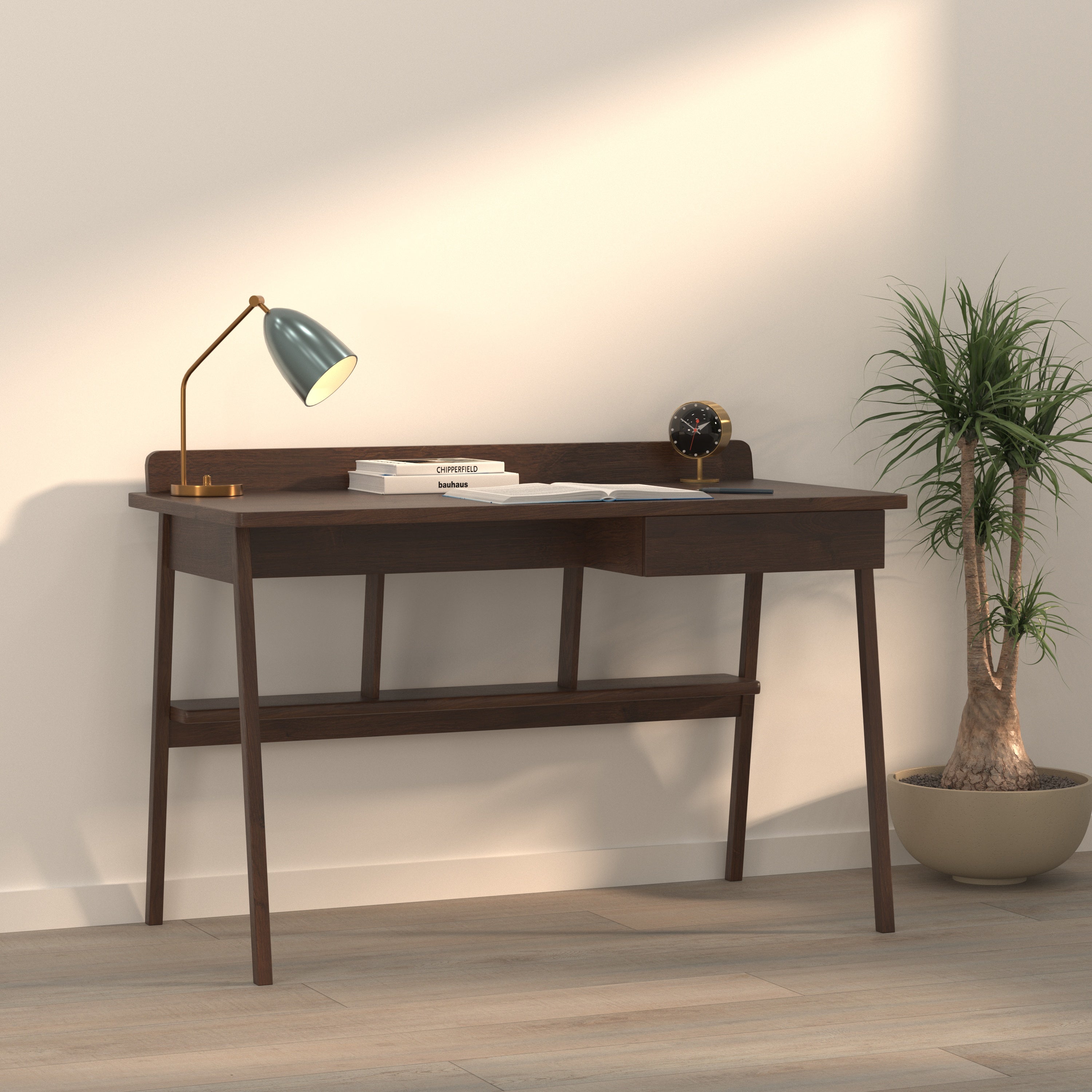 Minimalist Writing Desk with Drawer & Open Support Shelf Study Table