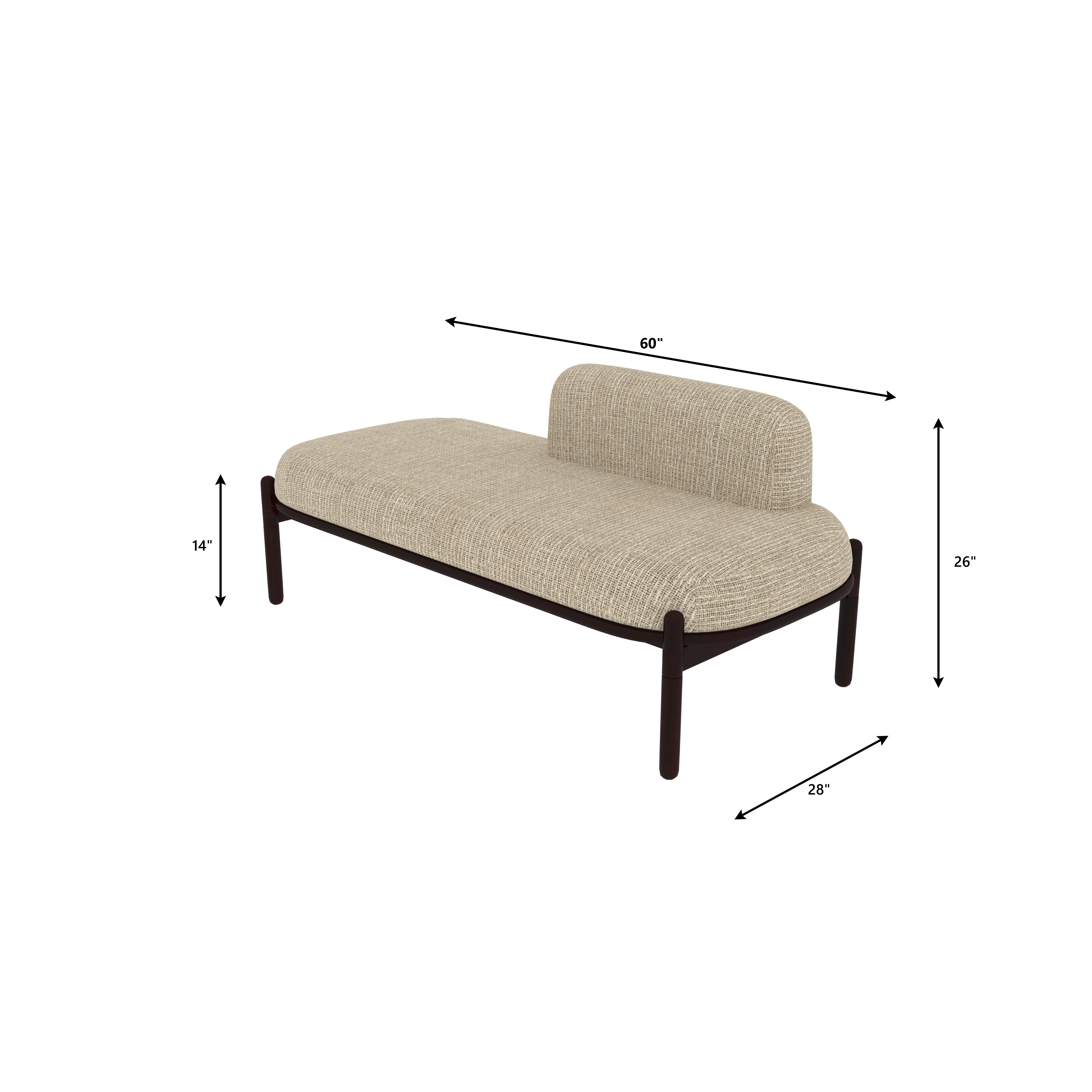 Modern Beige Upholstered Bench with Low Backrest and Dark Wood Frame Bench