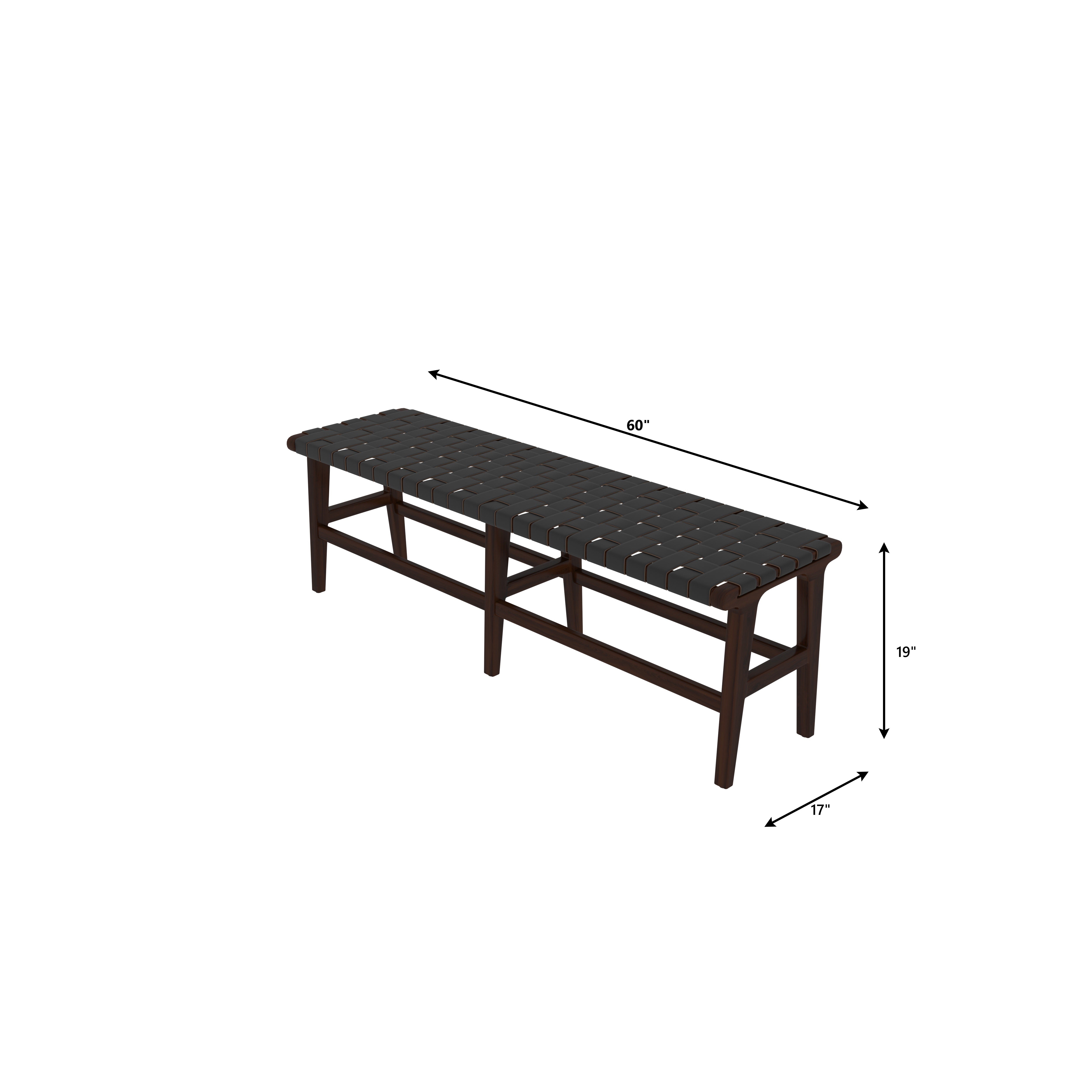 Rustic Woven Strap Bench with Dark Wood Frame Bench