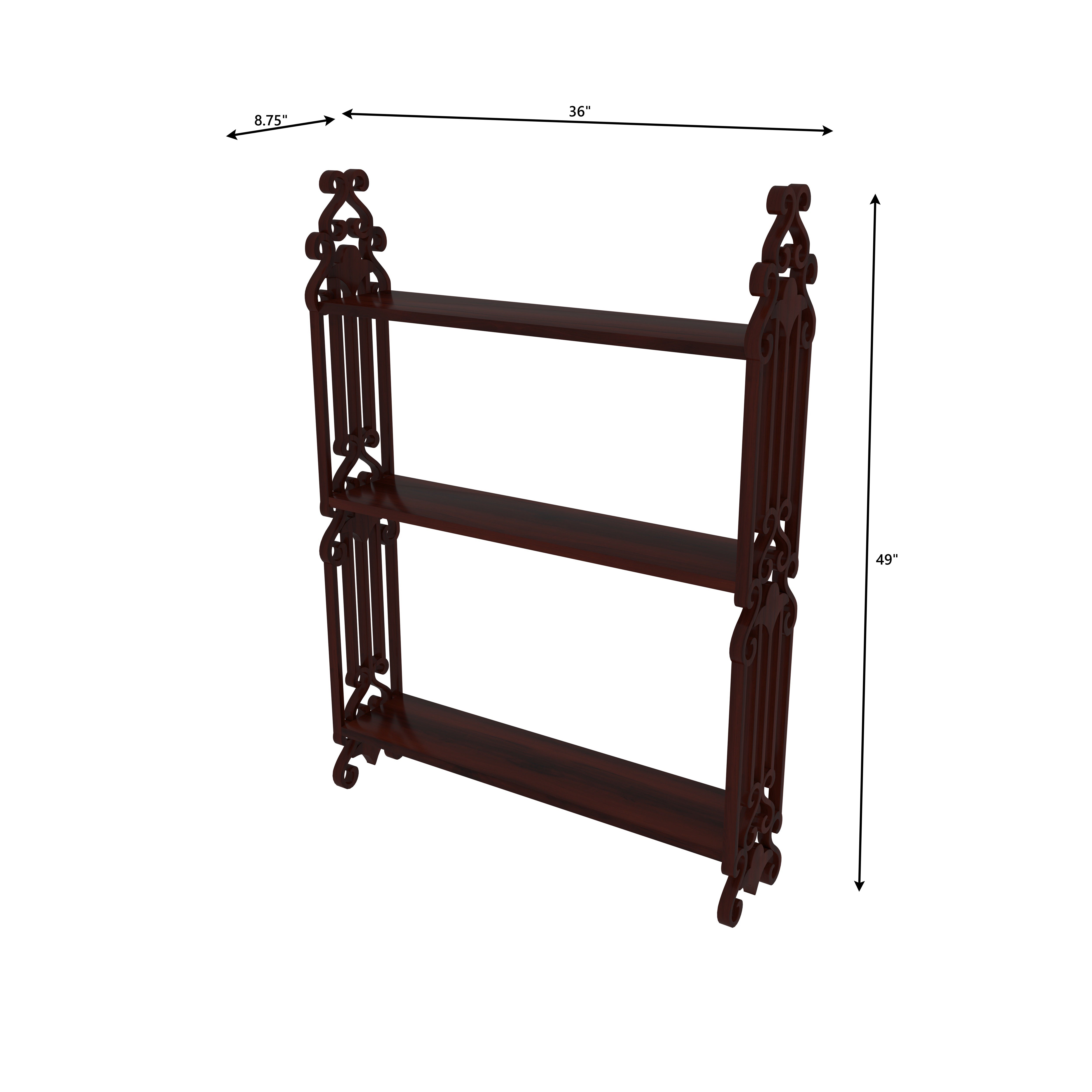 Vintage Wooden Wall Shelf with Ornate Side Frames – 2-Tier Display Wall Rack