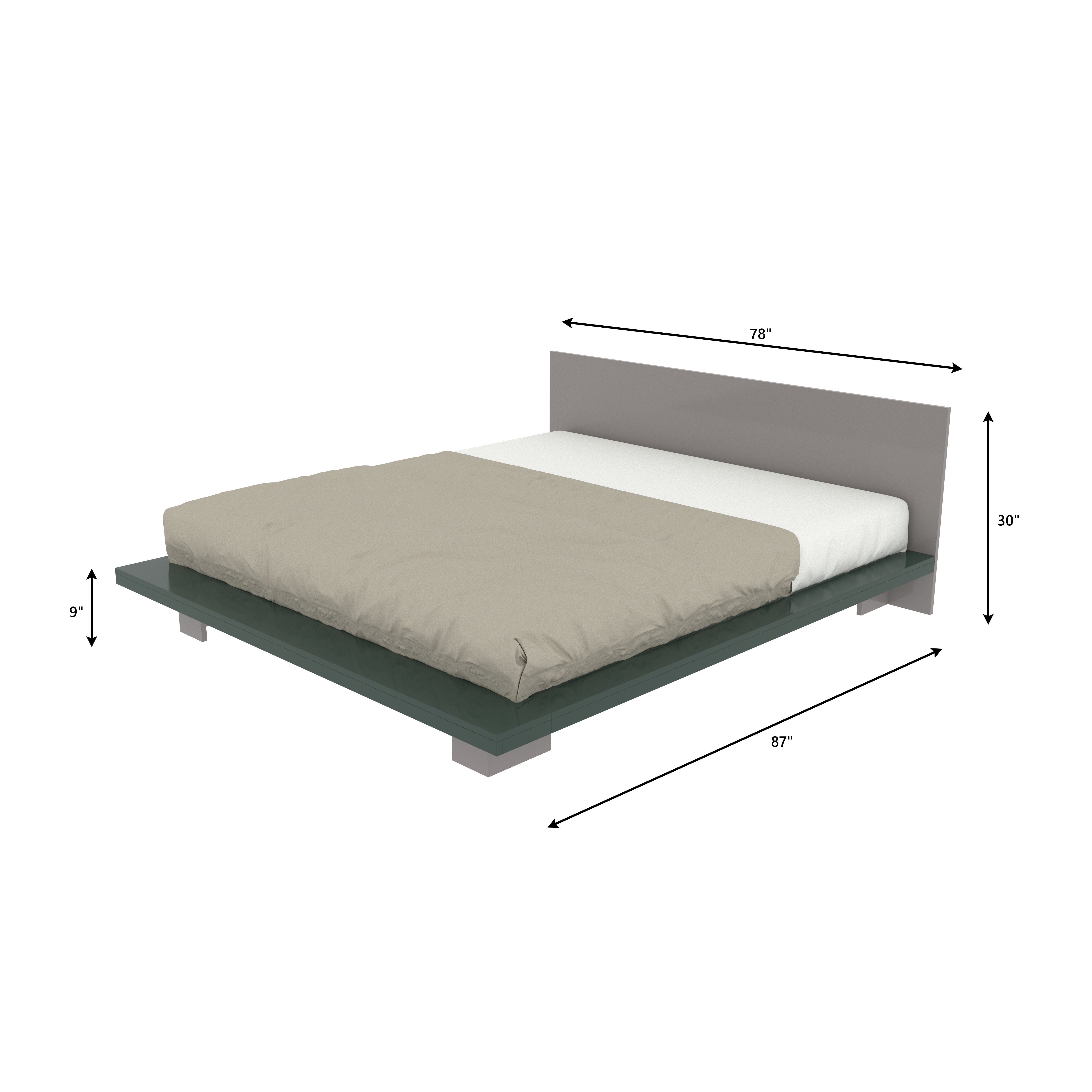 Minimalist Low-Height Platform Bed with Grey Headboard and Matte Finish Bed