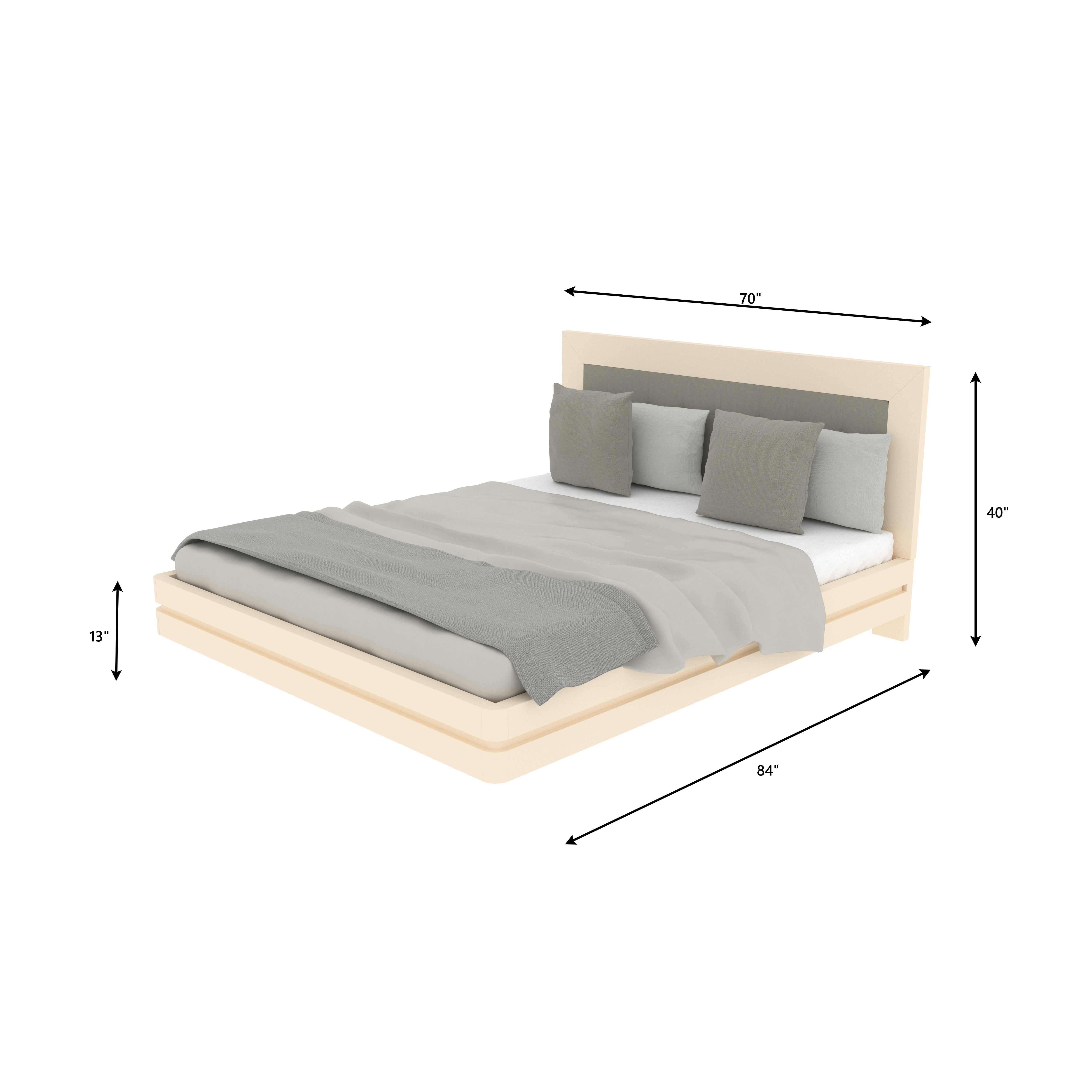 Minimalist Platform Bed with Cushioned Headboard – Scandinavian Style Bed