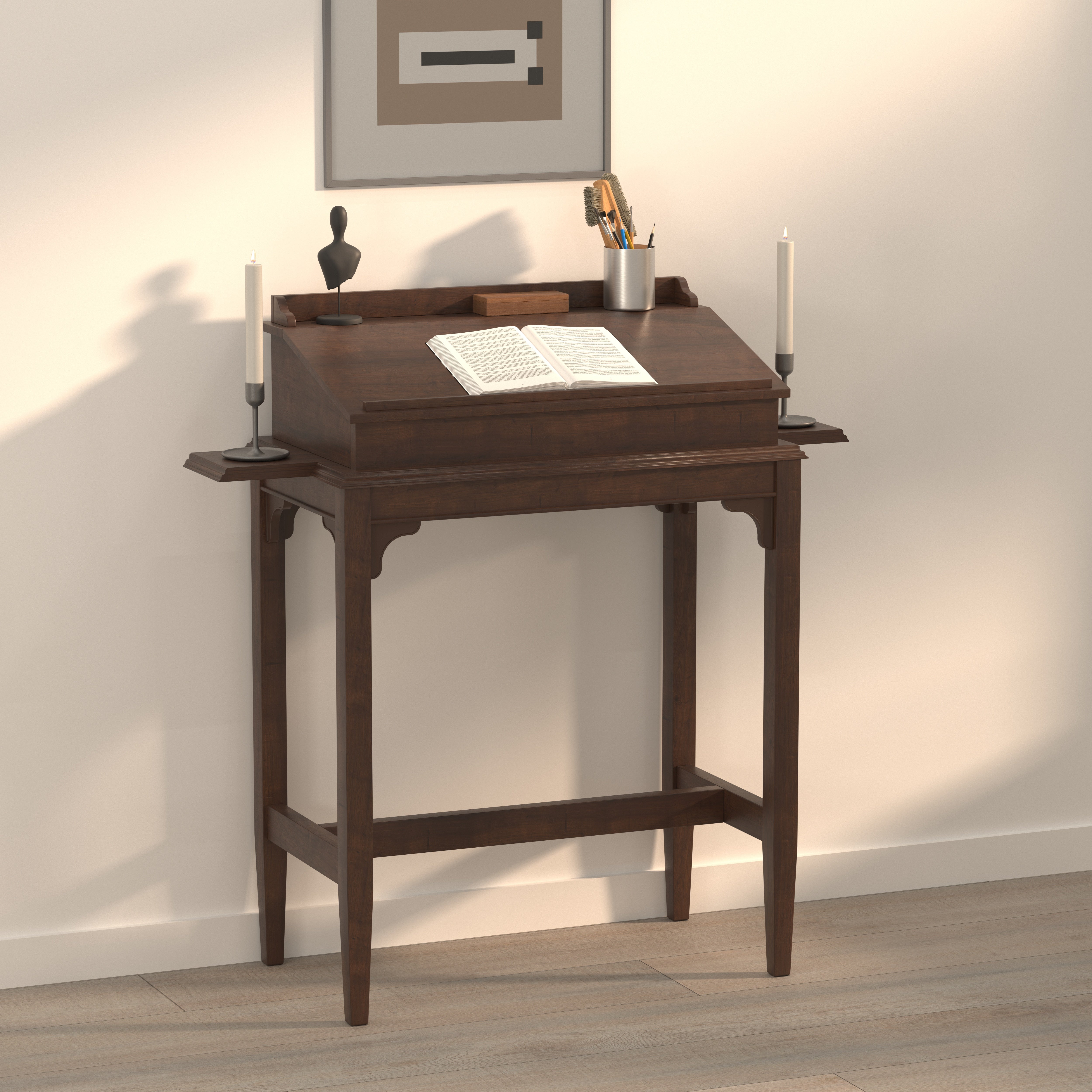 Classic Slant-Top Writing Desk with Side Shelves Study Table