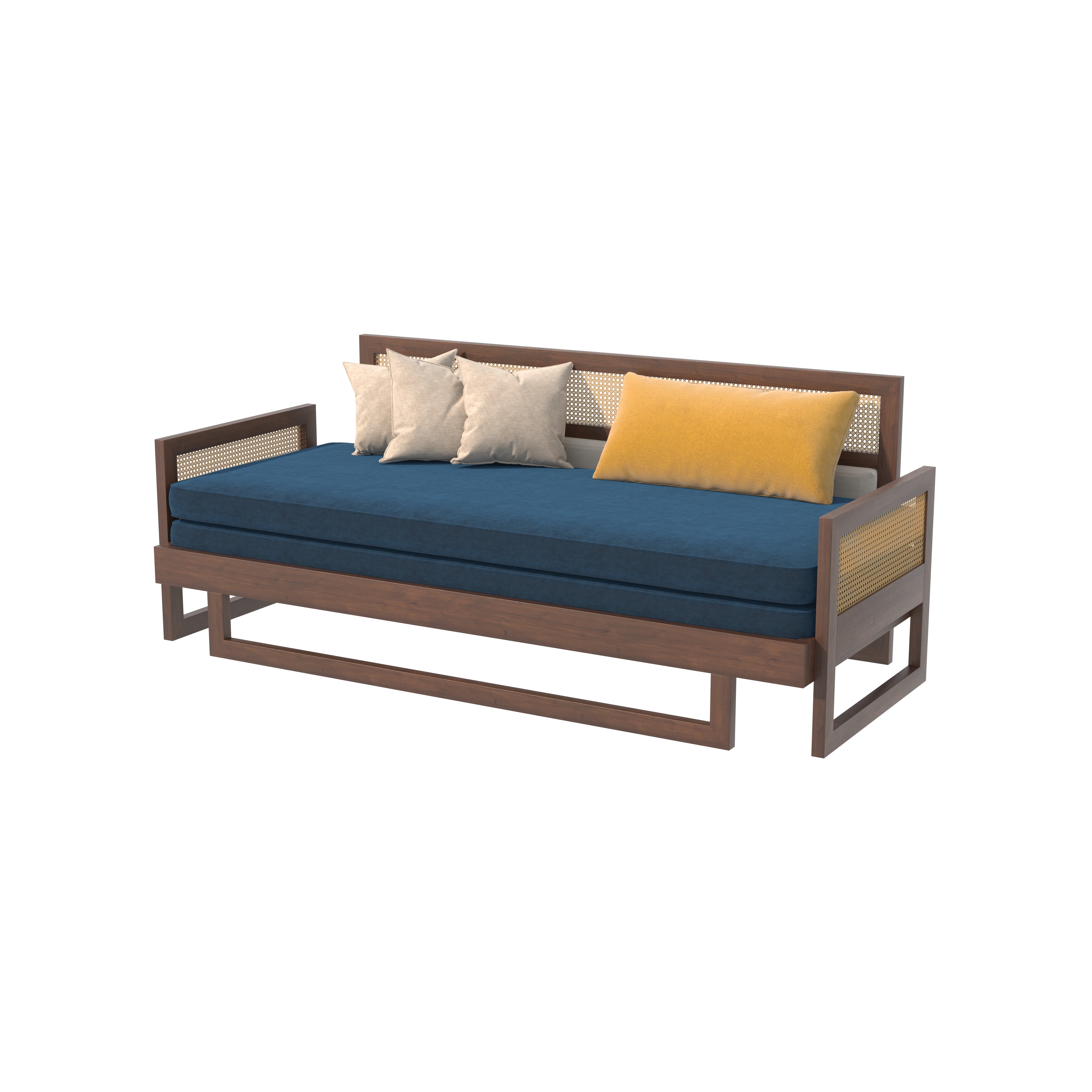 Modern Cane-Style Extendable Day Bed with Side Panels Sofa cum bed