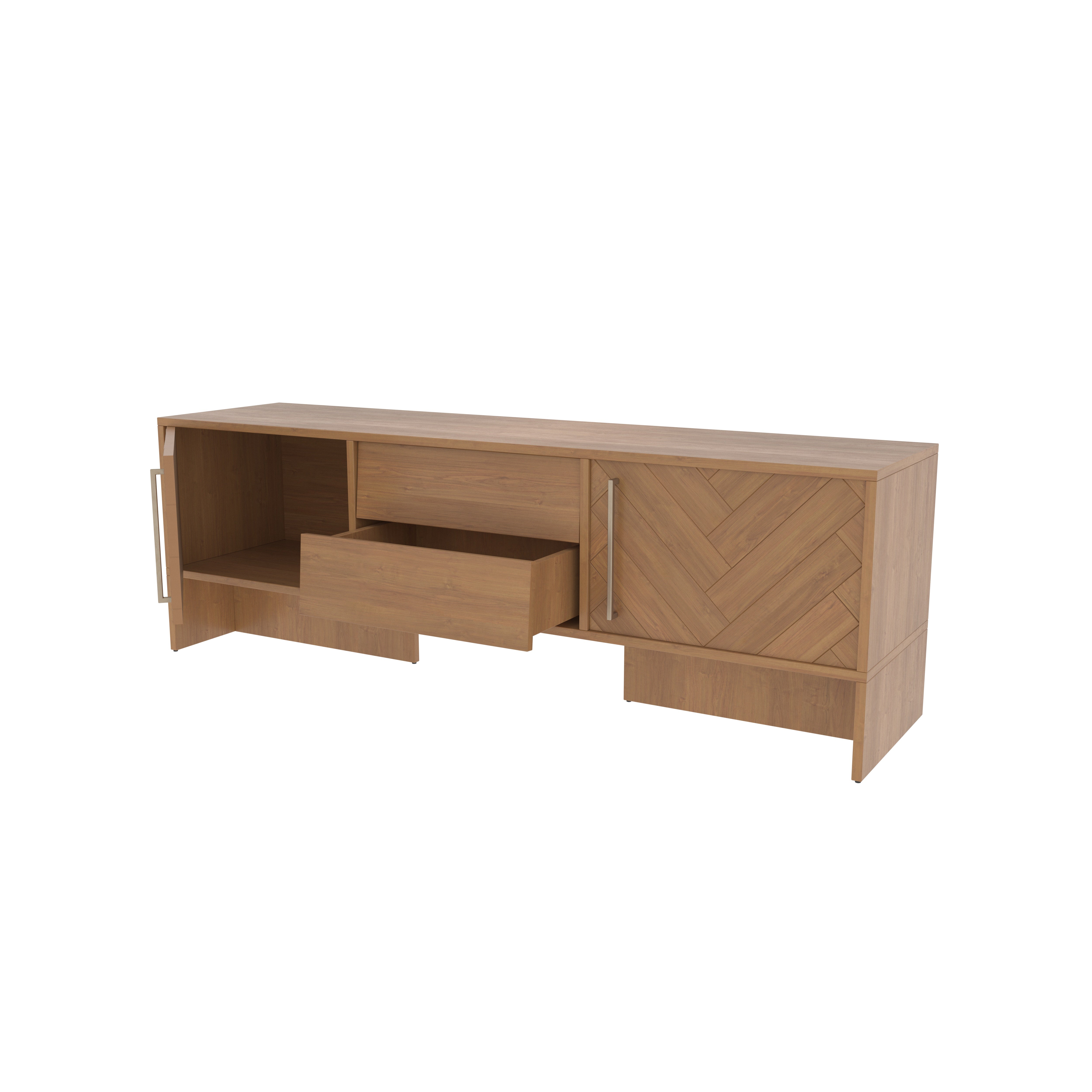 Chevron Pattern TV Console - Natural Finish Media Cabinet Tv stand