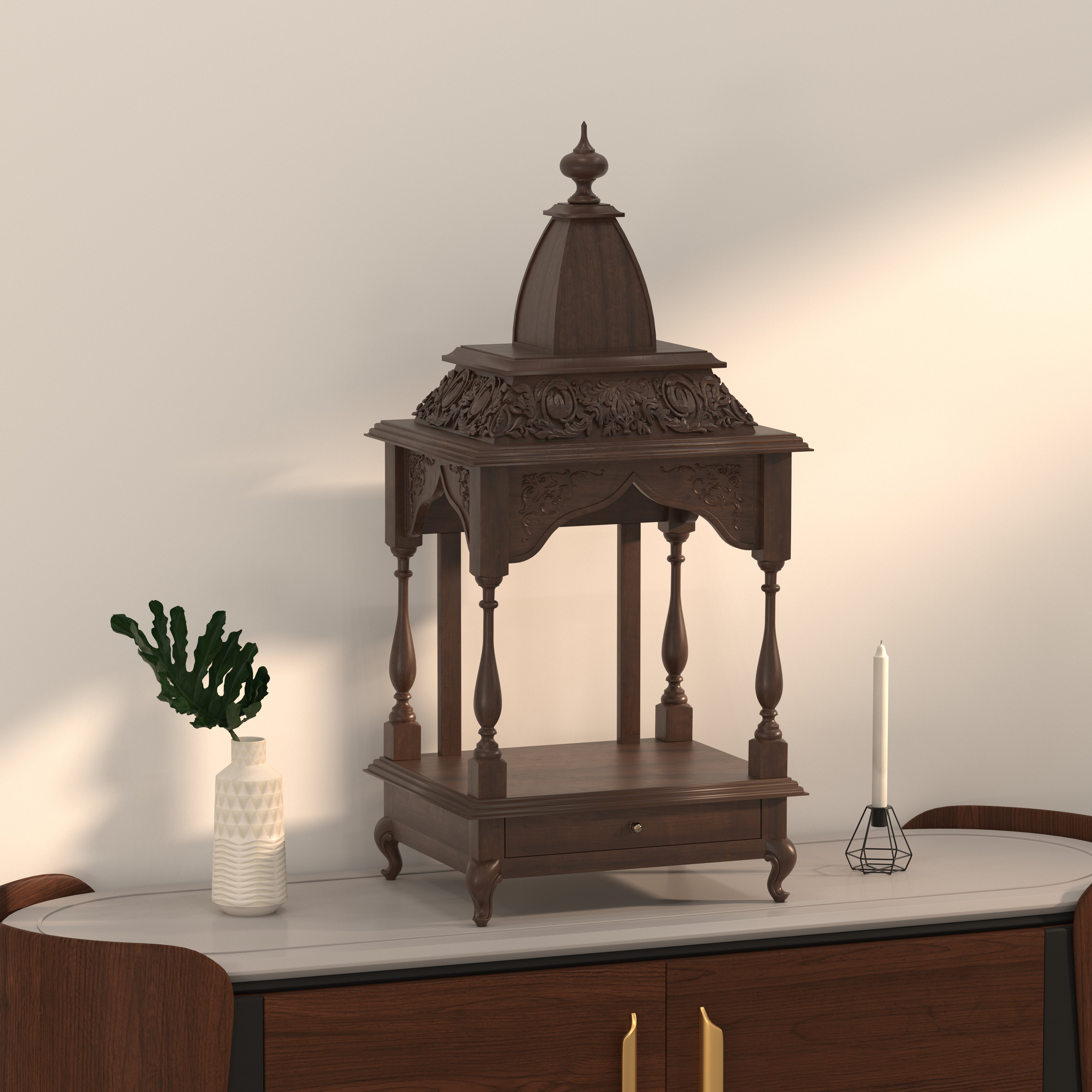 Luxury Tabletop Temple Mandir with Ornamental Dome Design Temple