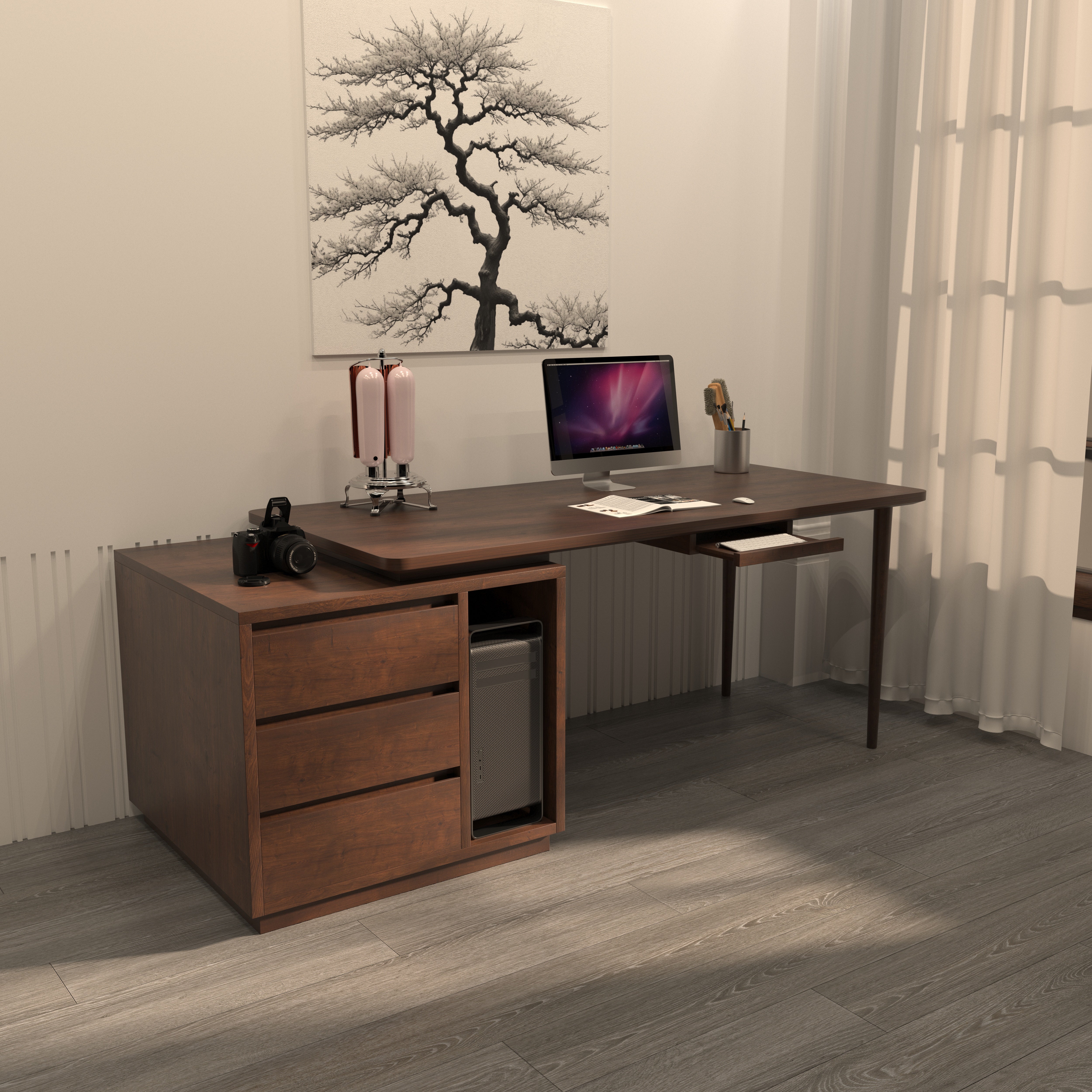 Executive Computer Desk with Storage Drawers & CPU Cabinet Study Table