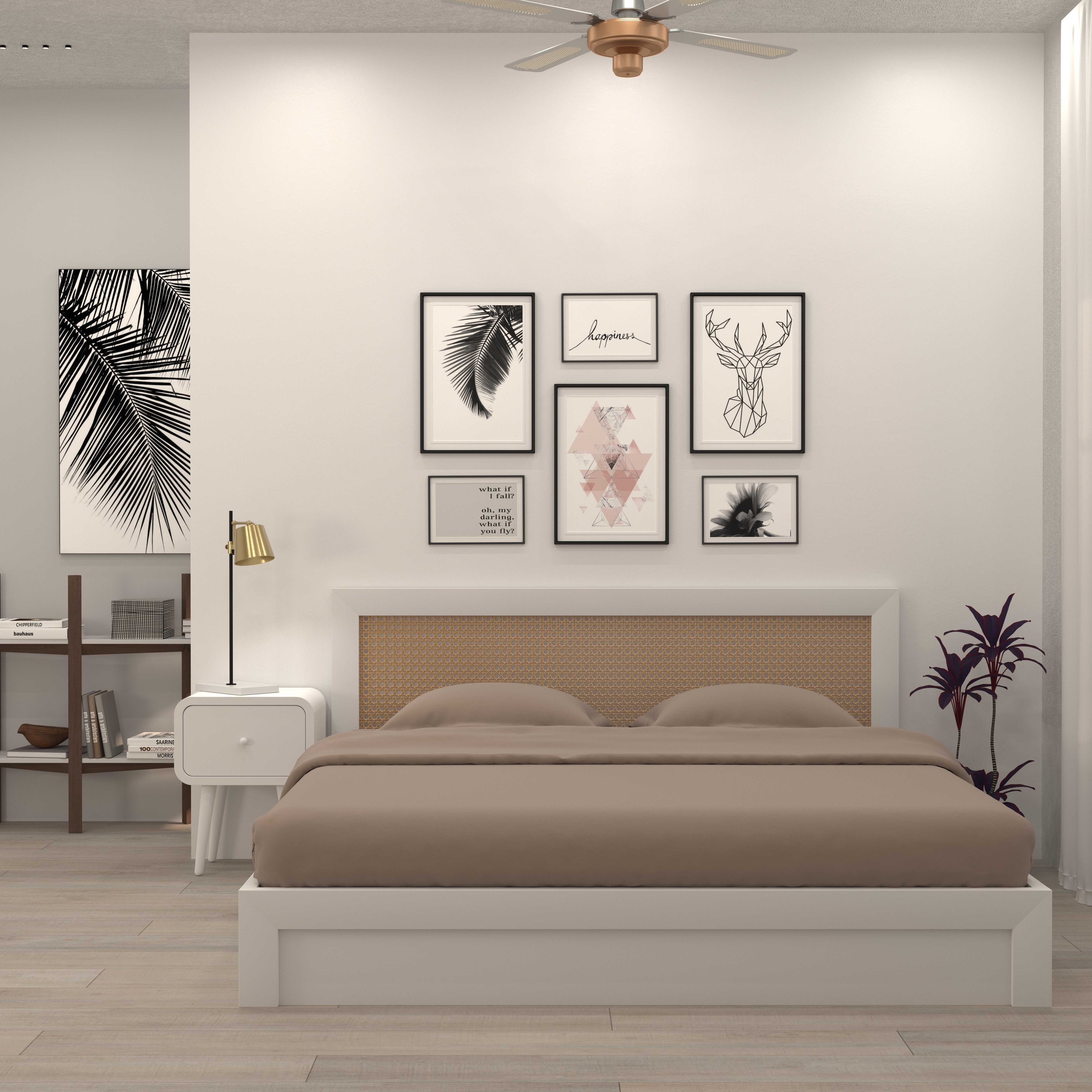 Stockholm Platform Bed with Full Cane Headboard Bed
