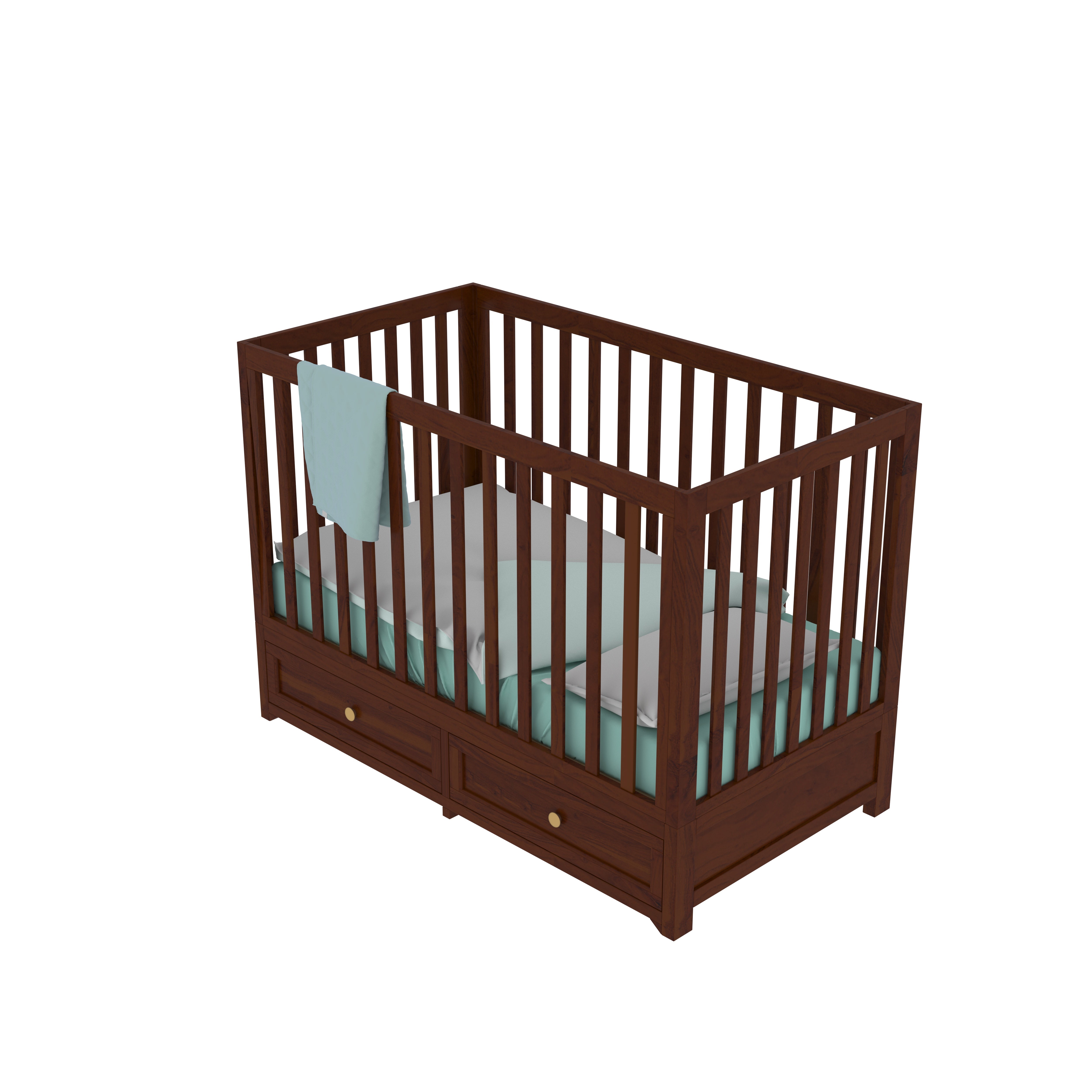 Dark Brown Finished Classic Handmade Wooden Storage Cradle Cradle