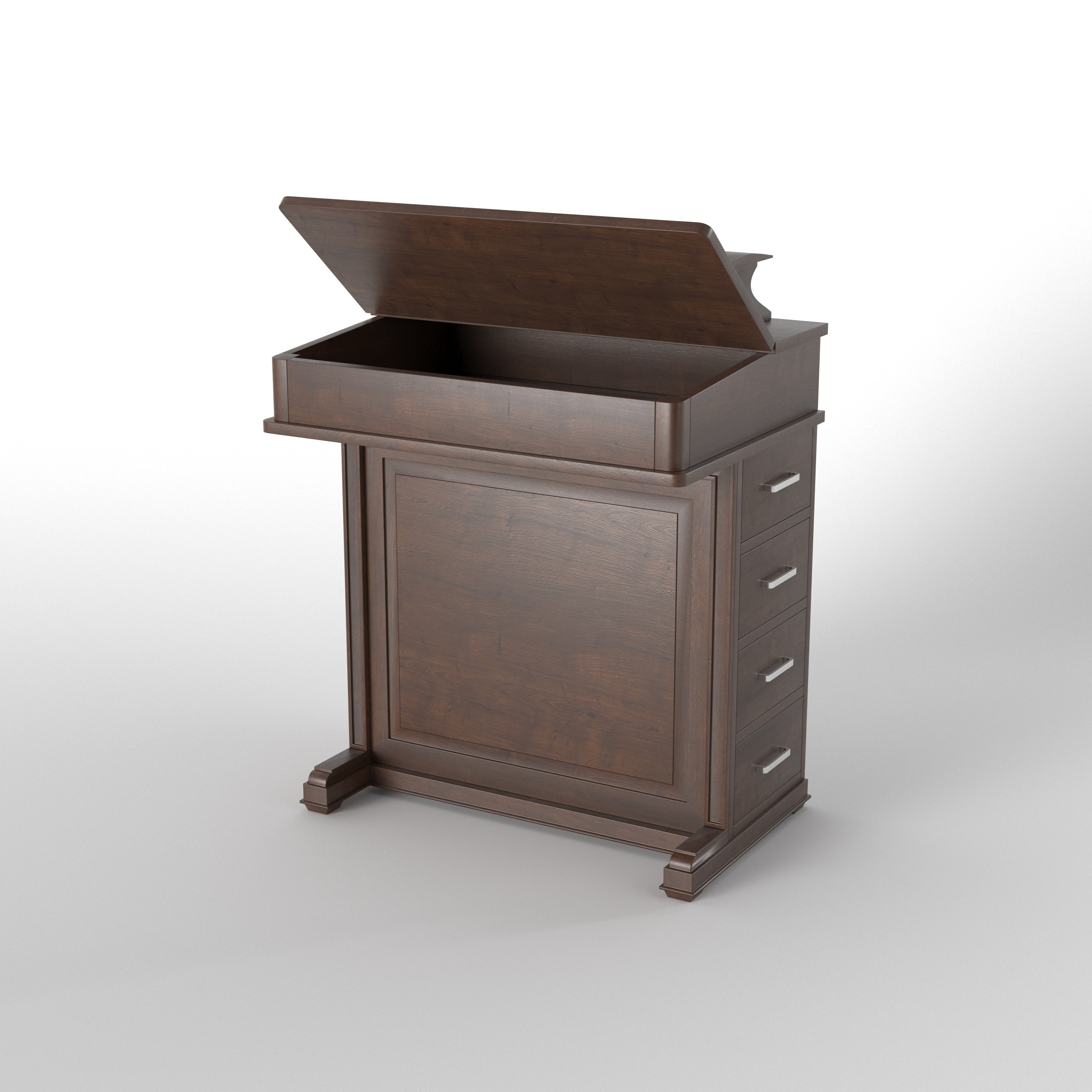 Handcrafted Solid Wood Church Pulpit Lectern with Stepped Crown Top & Four Side Drawers Study Table