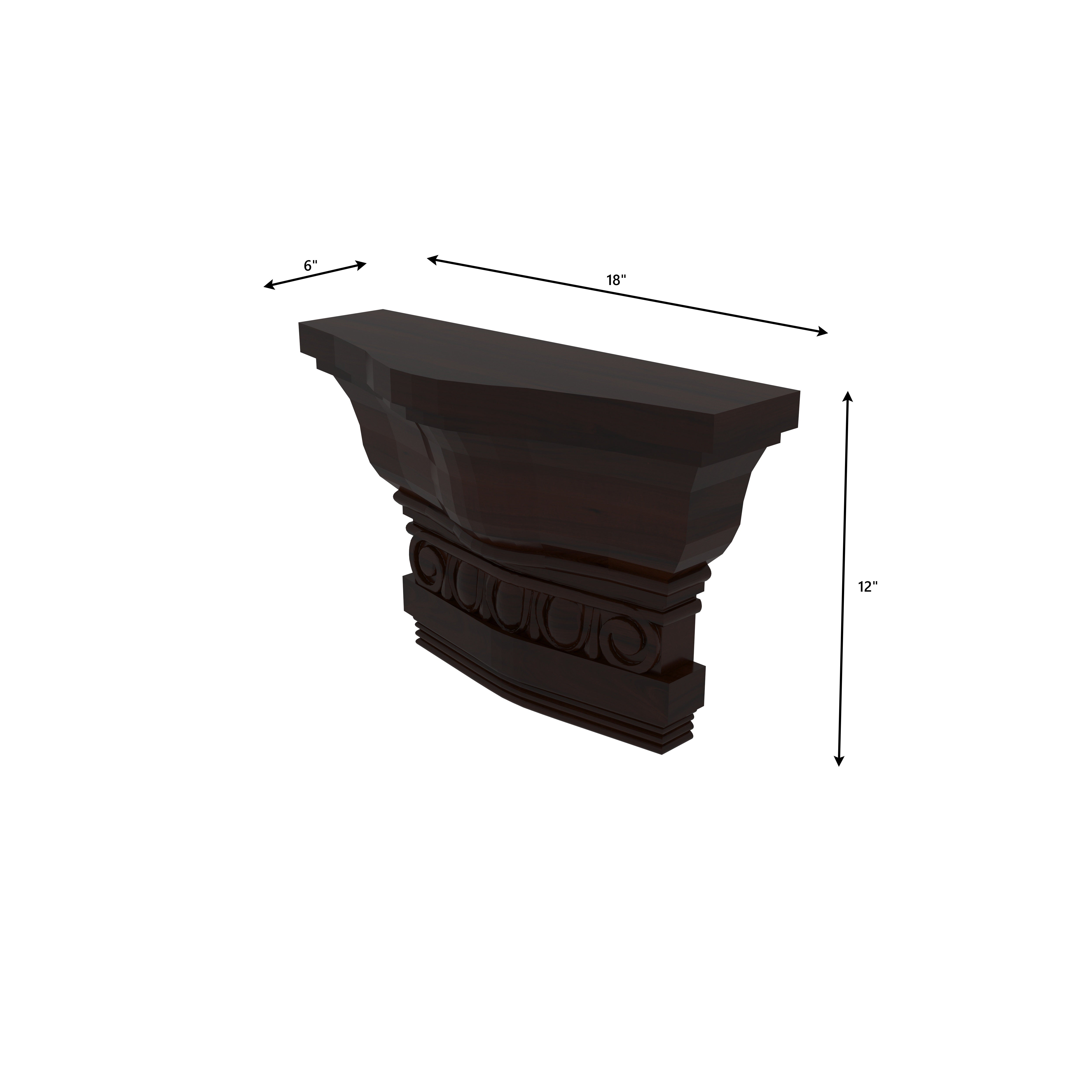 Victorian Style Wall Shelf with Scroll Detailing – Dark Mahogany Finish Wall Rack
