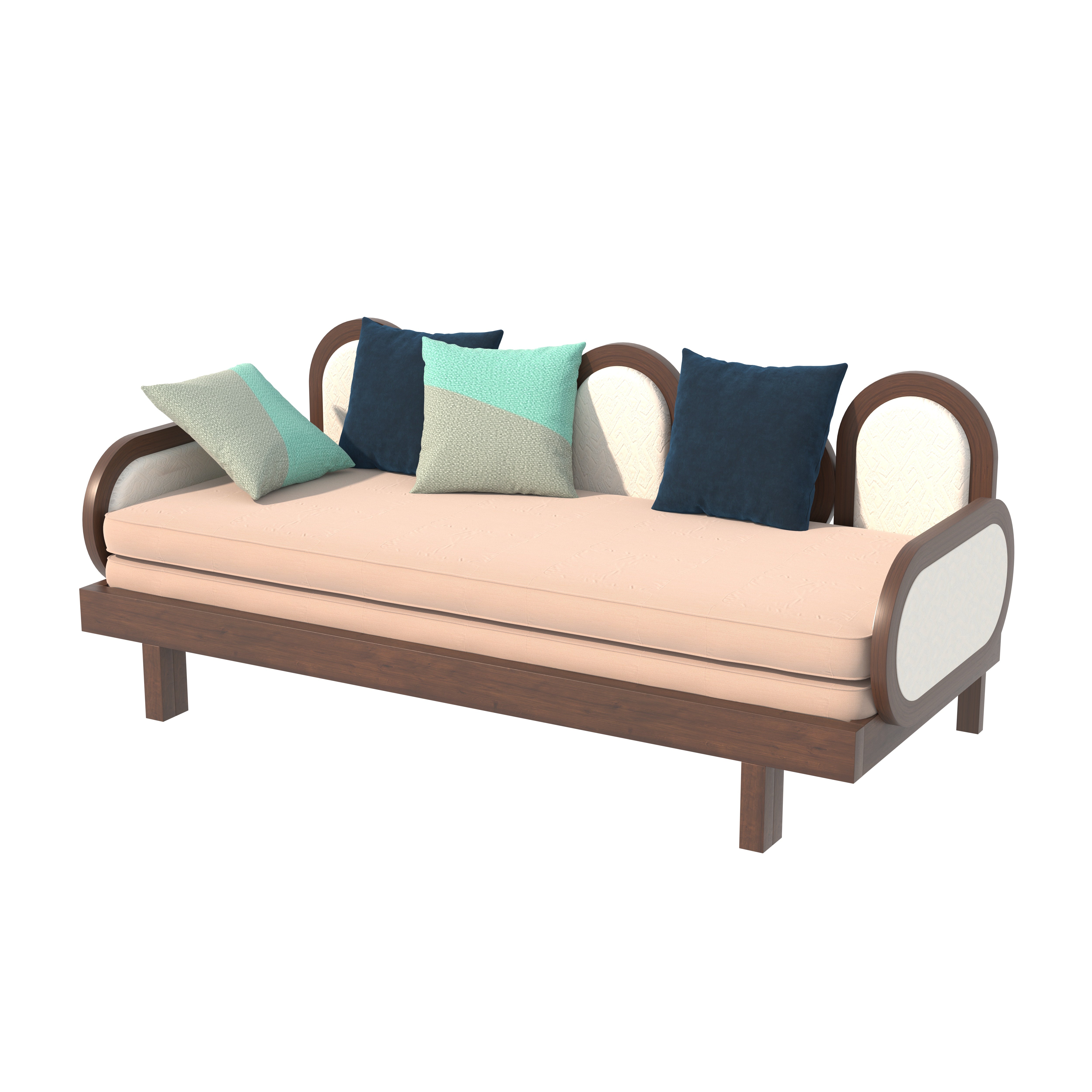 Daybed with Arched Cane and Upholstered Panels Sofa cum bed