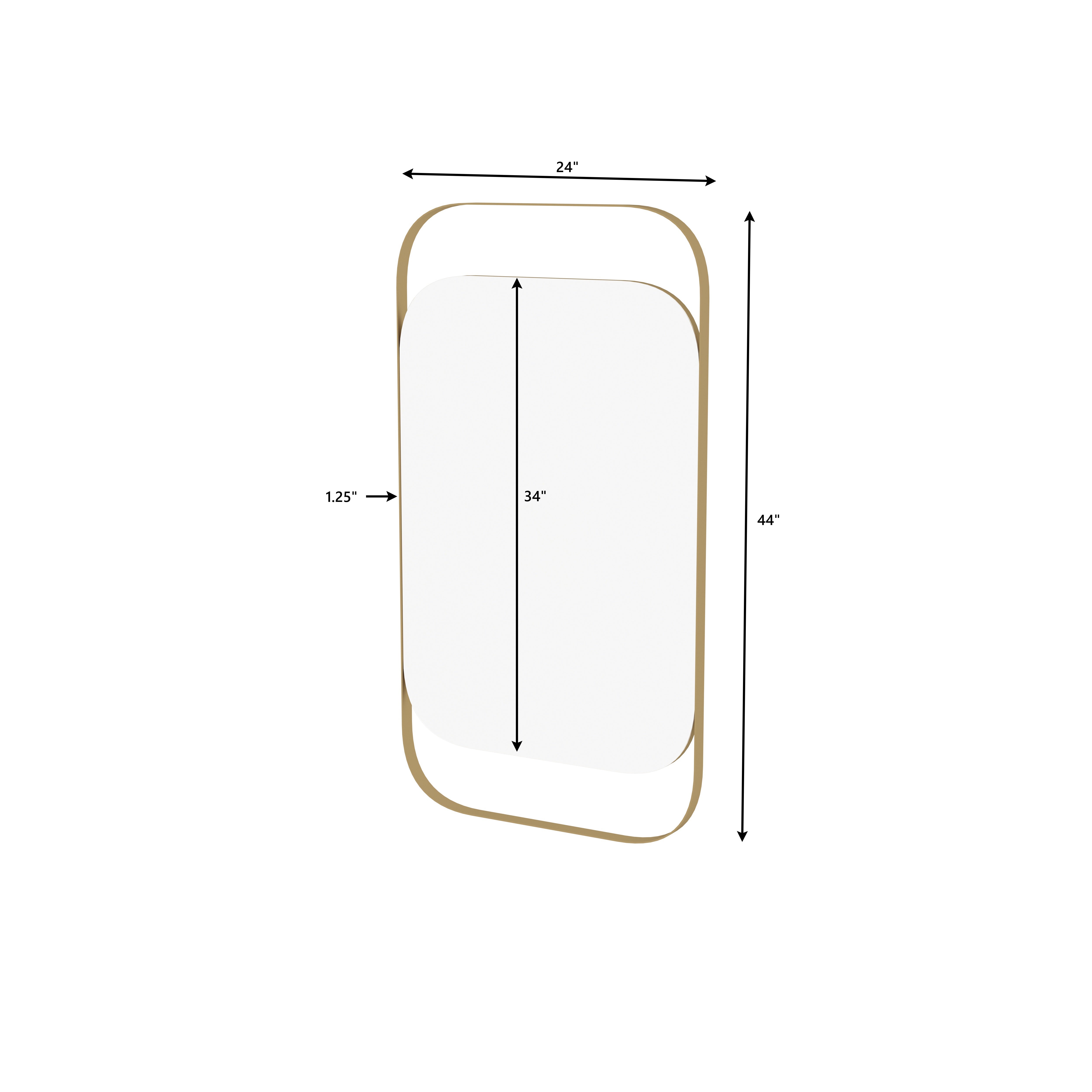 Rectangular Metal Frame Mirror with Rounded Corners - Gold Finish Mirror