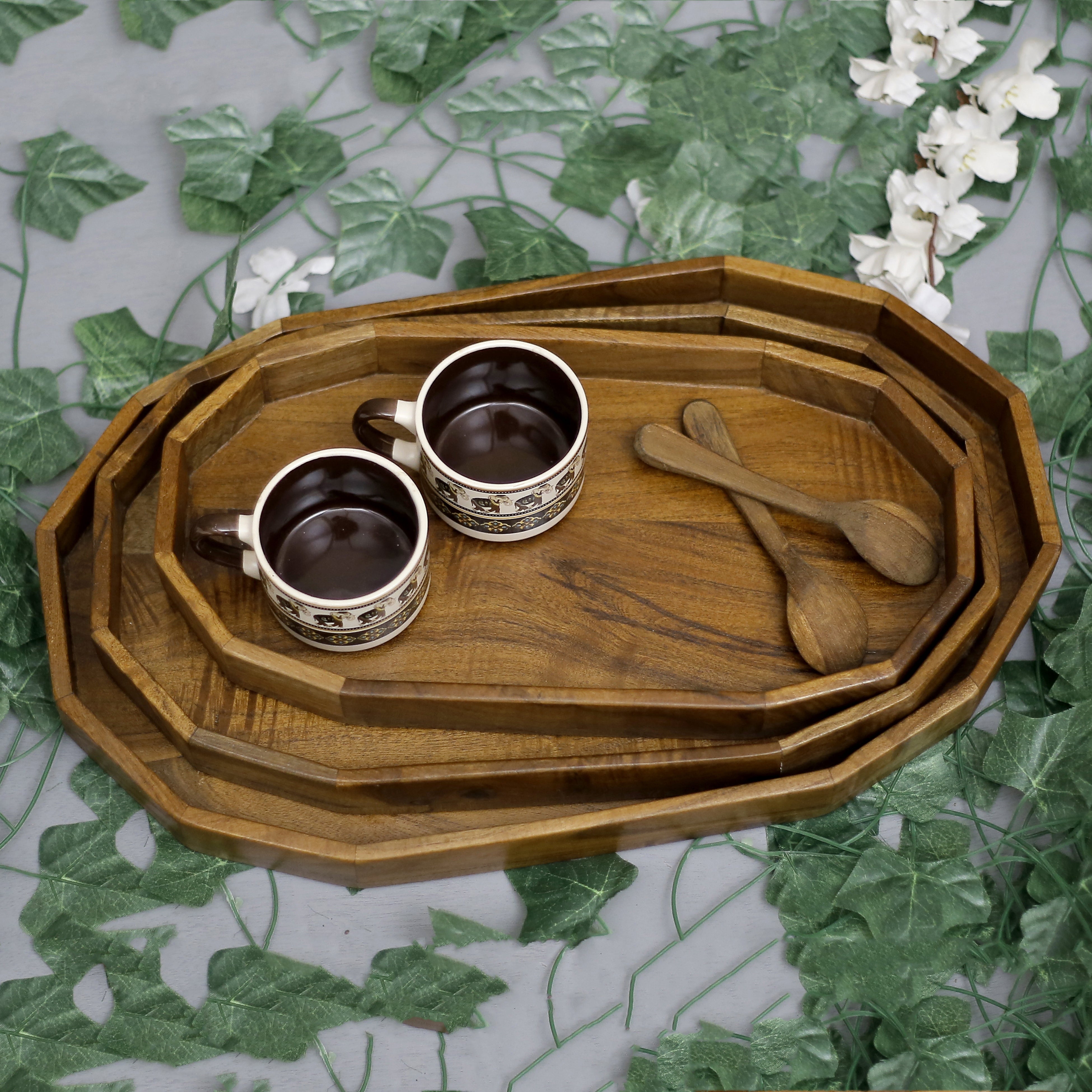 Octagonal Wooden Tray Set Tray