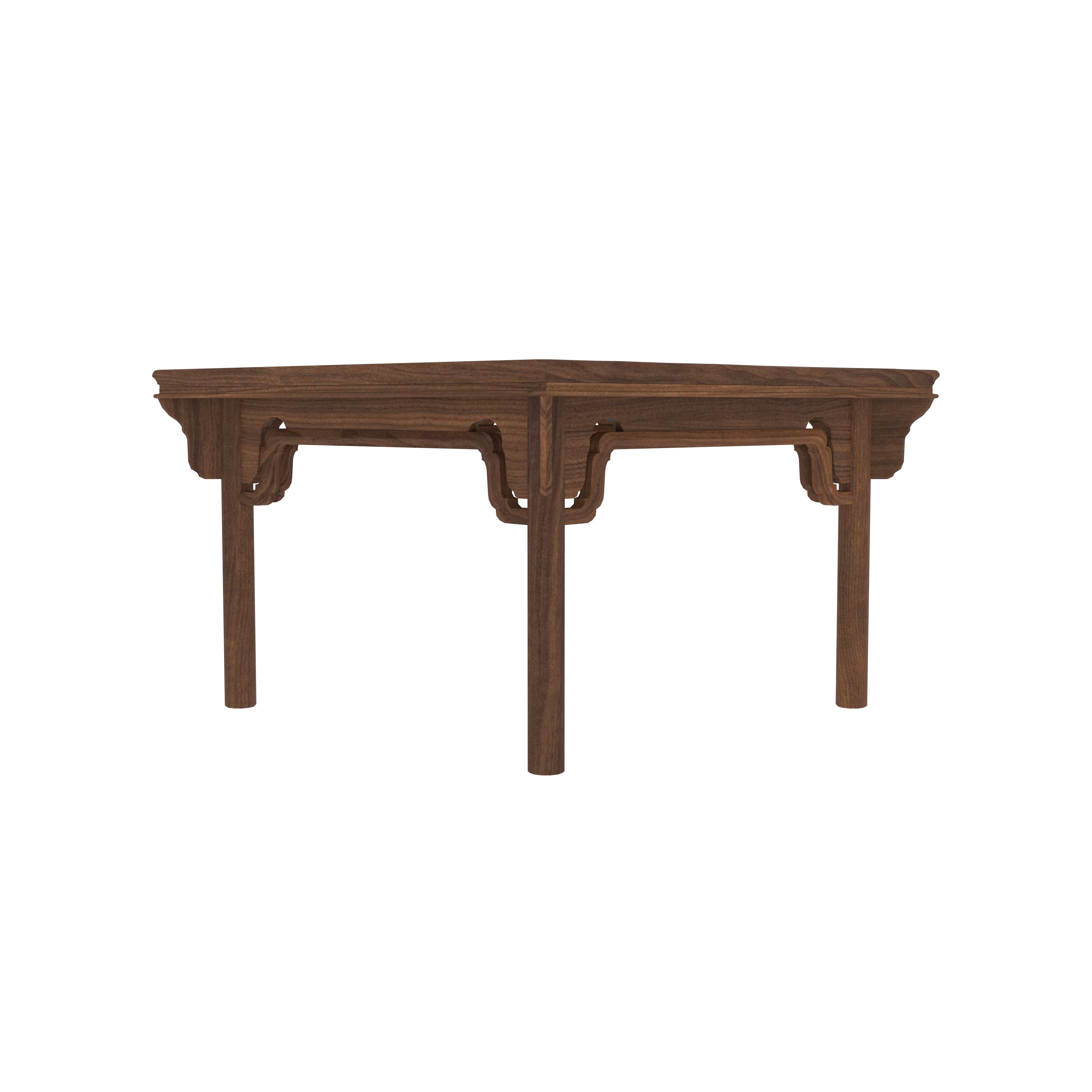 Japanese Style Low Height Dining Set - 4 Seater Walnut Table with Turquoise Upholstered Chairs Dining Set