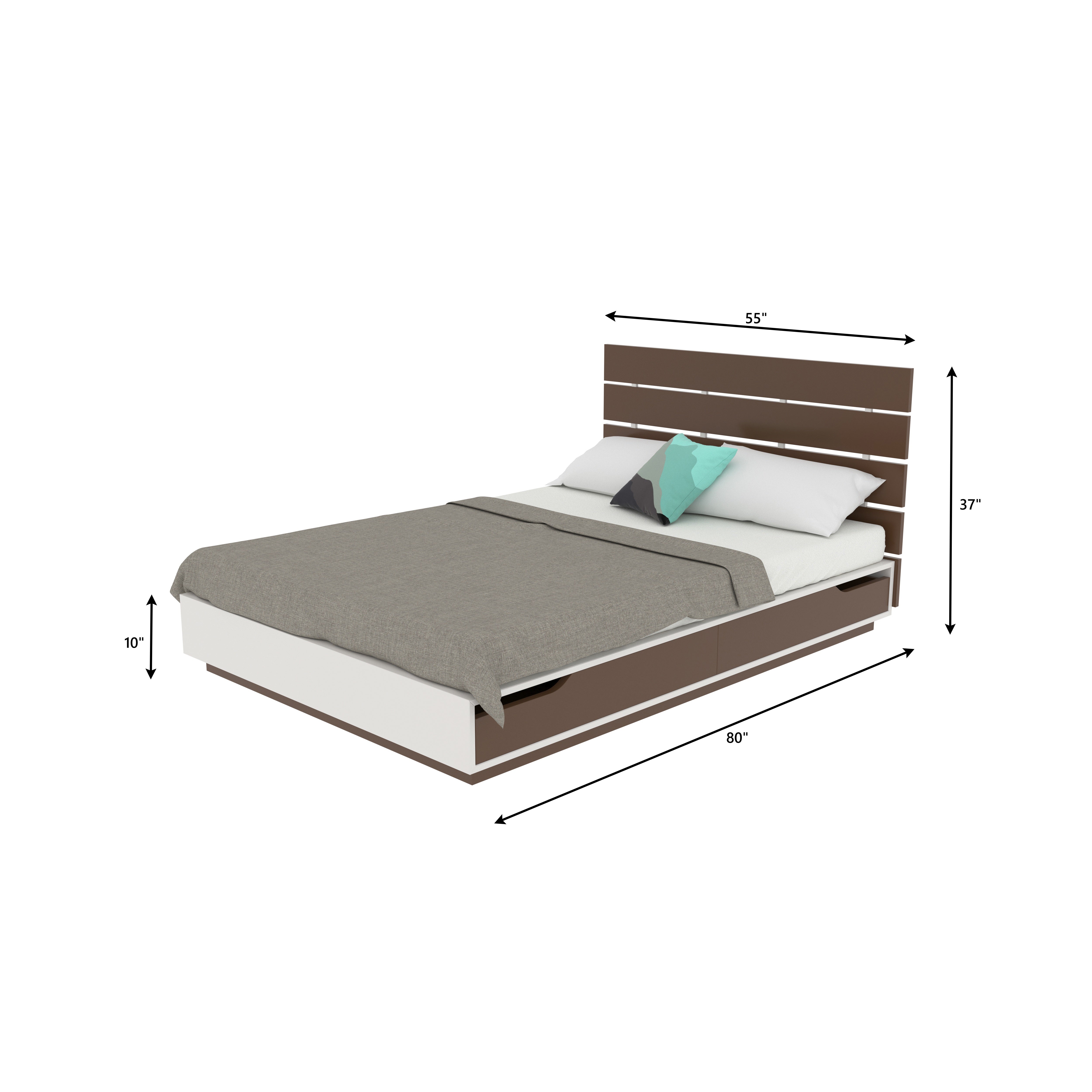 Modern Storage Bed with Slatted Headboard – Dual-Tone Finish Bed