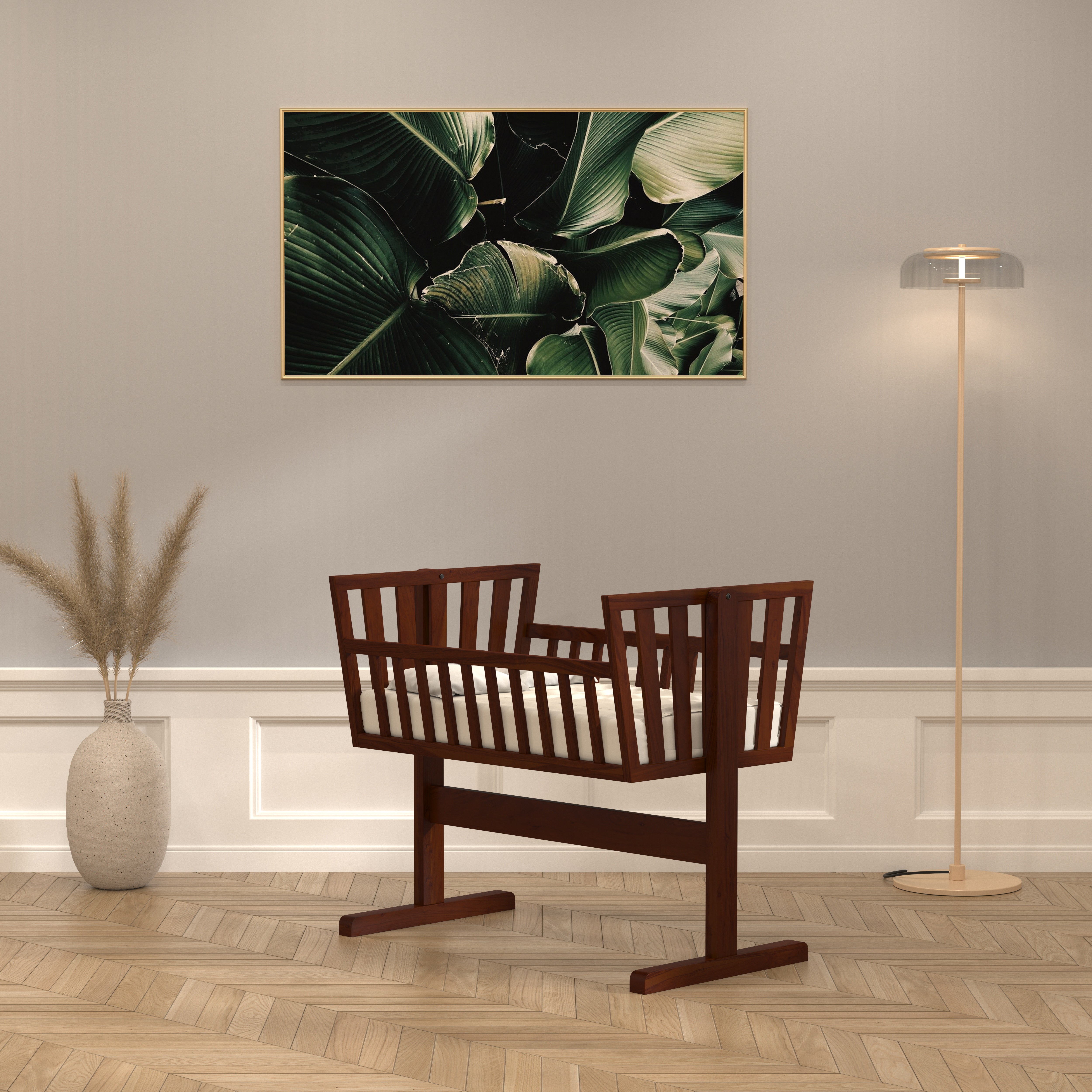 Natural Heritage Brown Finished Strip Designed Wooden Cradle Cradle