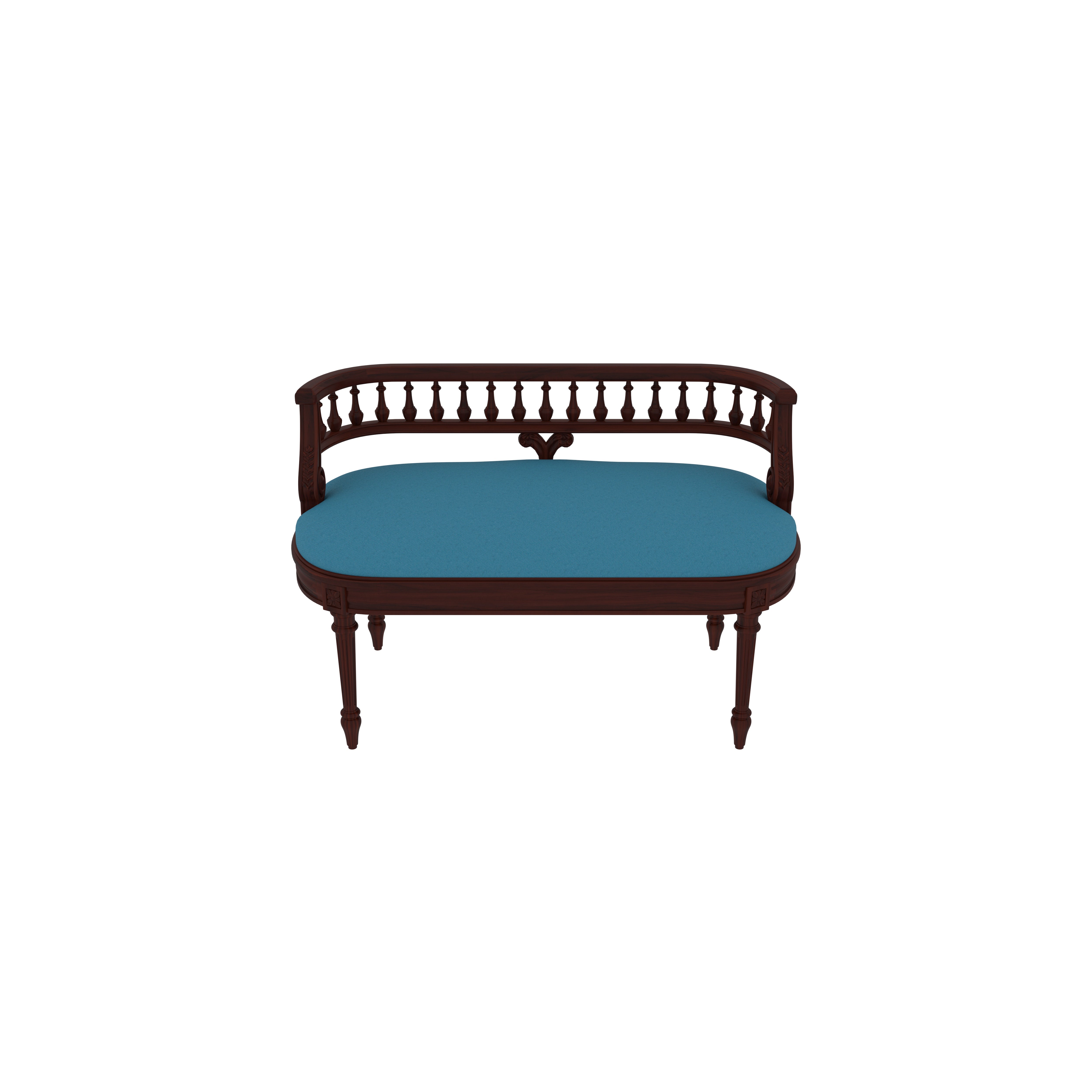 Vintage Wooden Bench with Carved Backrest | Teak Finish Bench