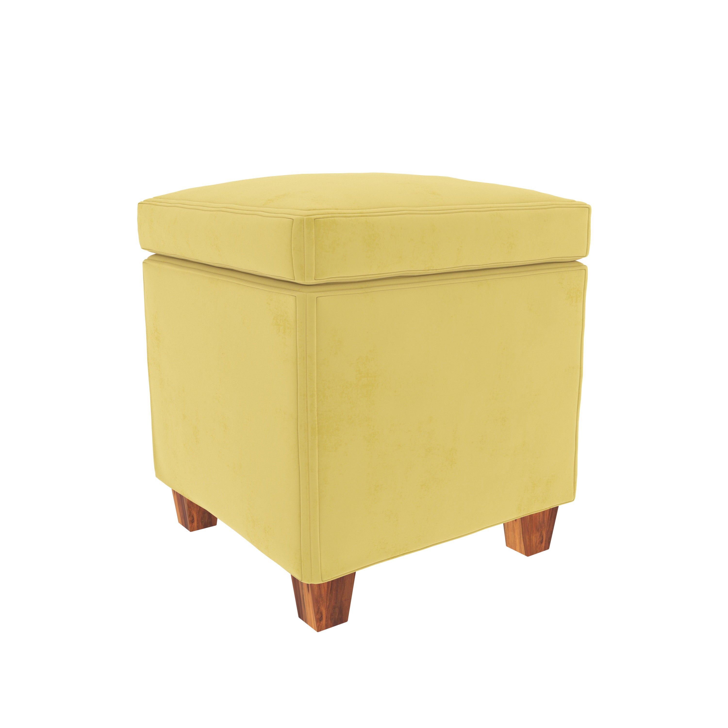 Andrew Light Yellow Wooden Smooth Finish Light Seating Stool Pouf