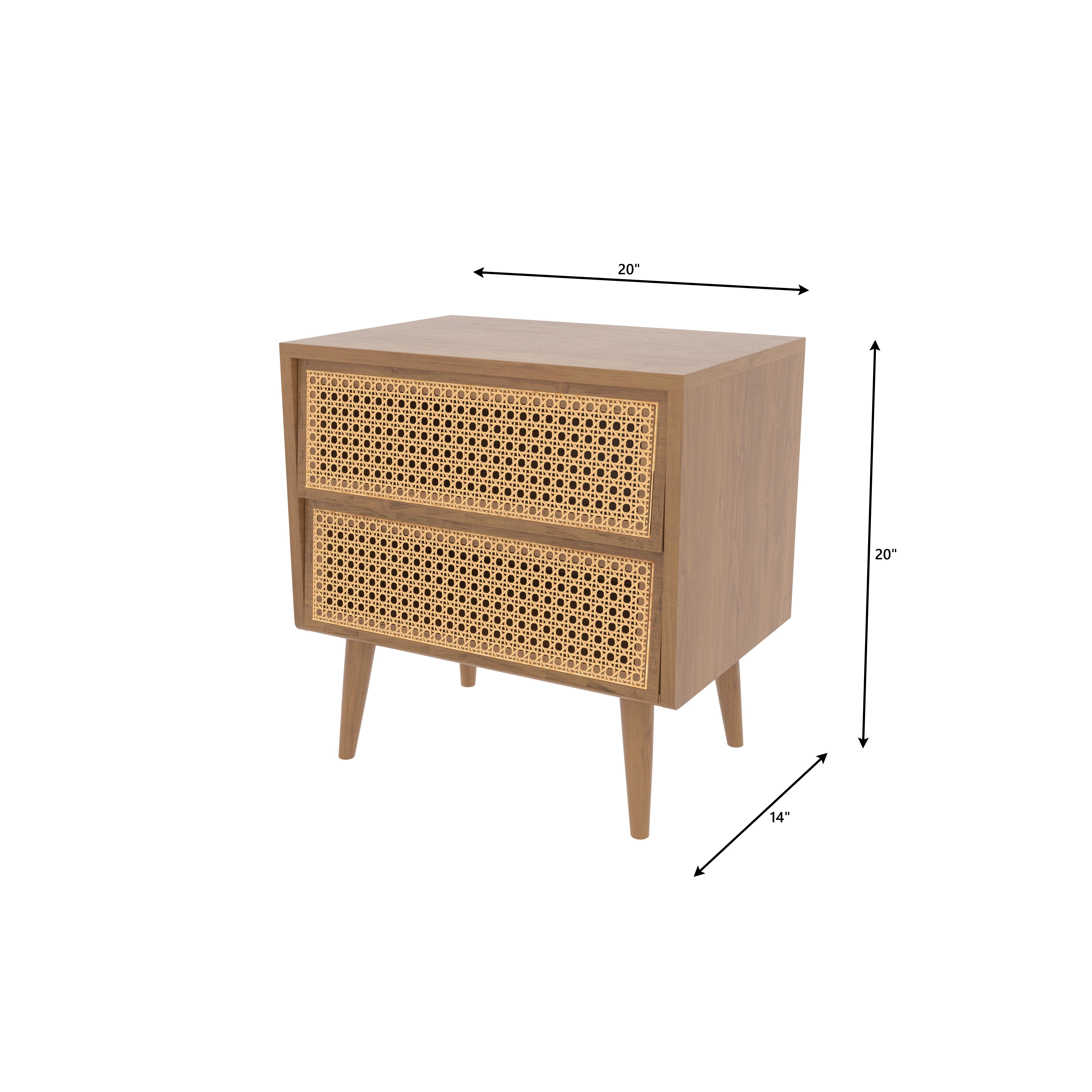 Engineered Wood Bedside Table with Cane Webbing Drawers Bedside