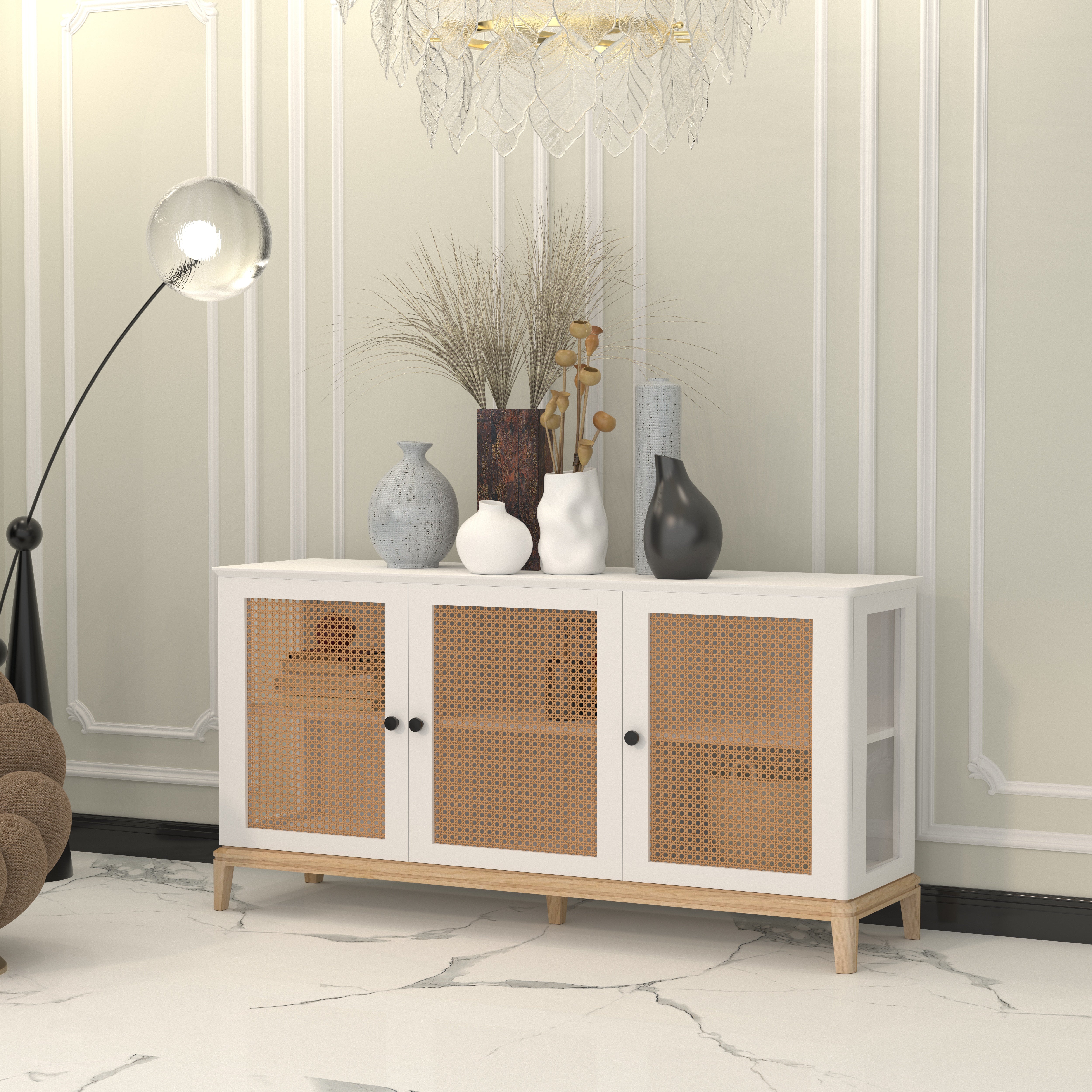 Geneva Three-Door Sideboard with Cane Panels Cupboard