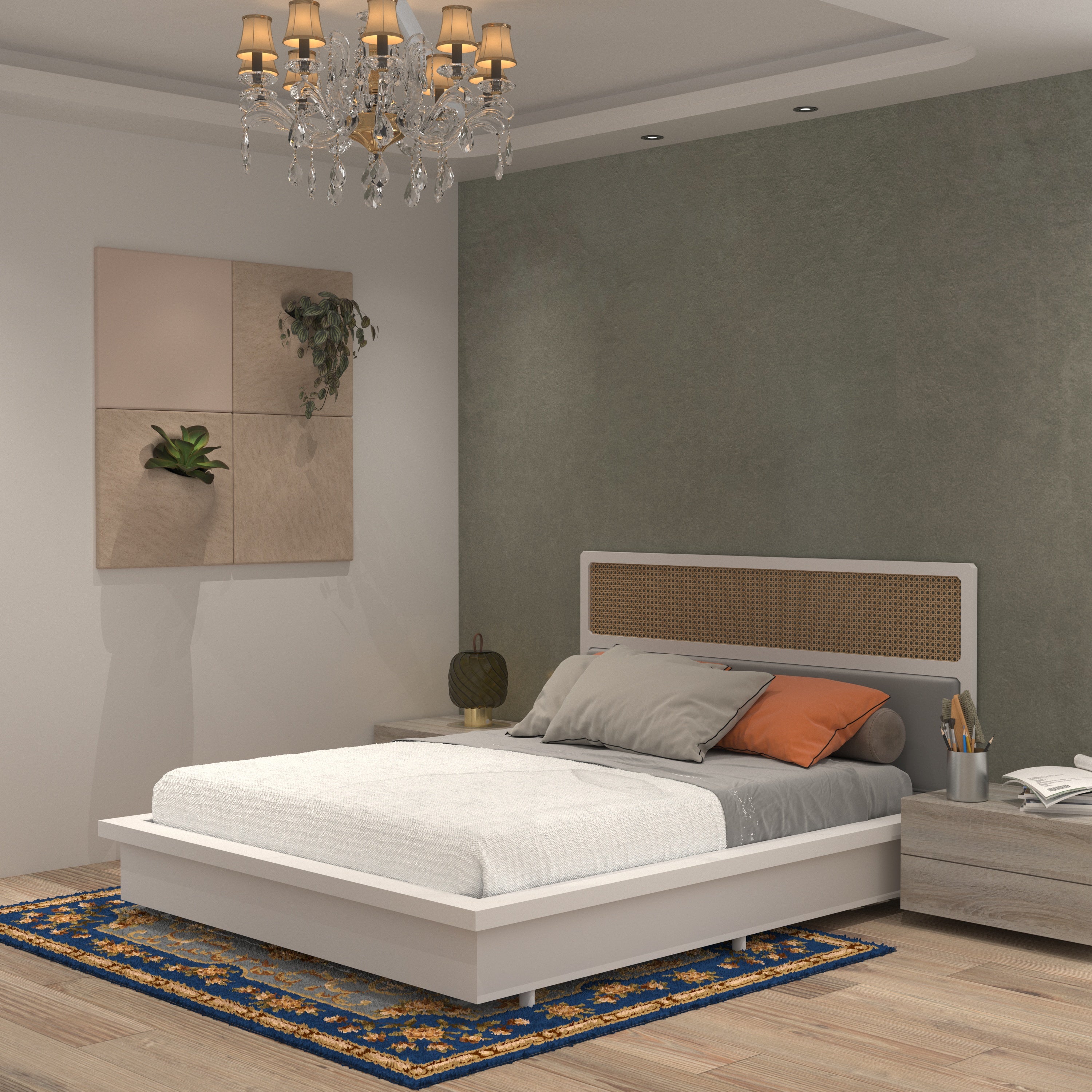 Paris Platform Bed with Cane Headboard Bed
