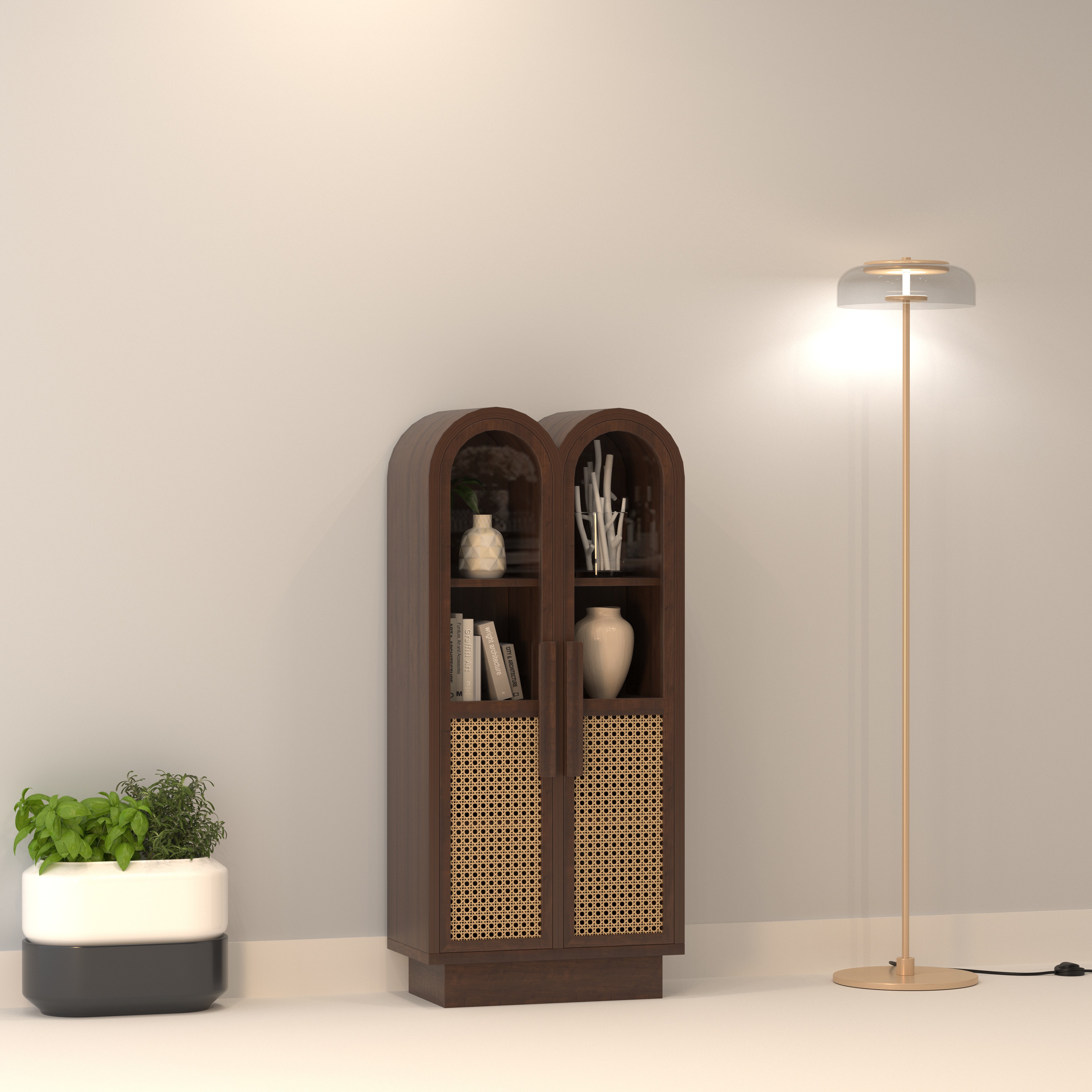 Virello Duomo European Luxury Wardrobe with Twin Arch Display, Artisan Cane Panels, and Contemporary Storage Cabinet Wardrobe