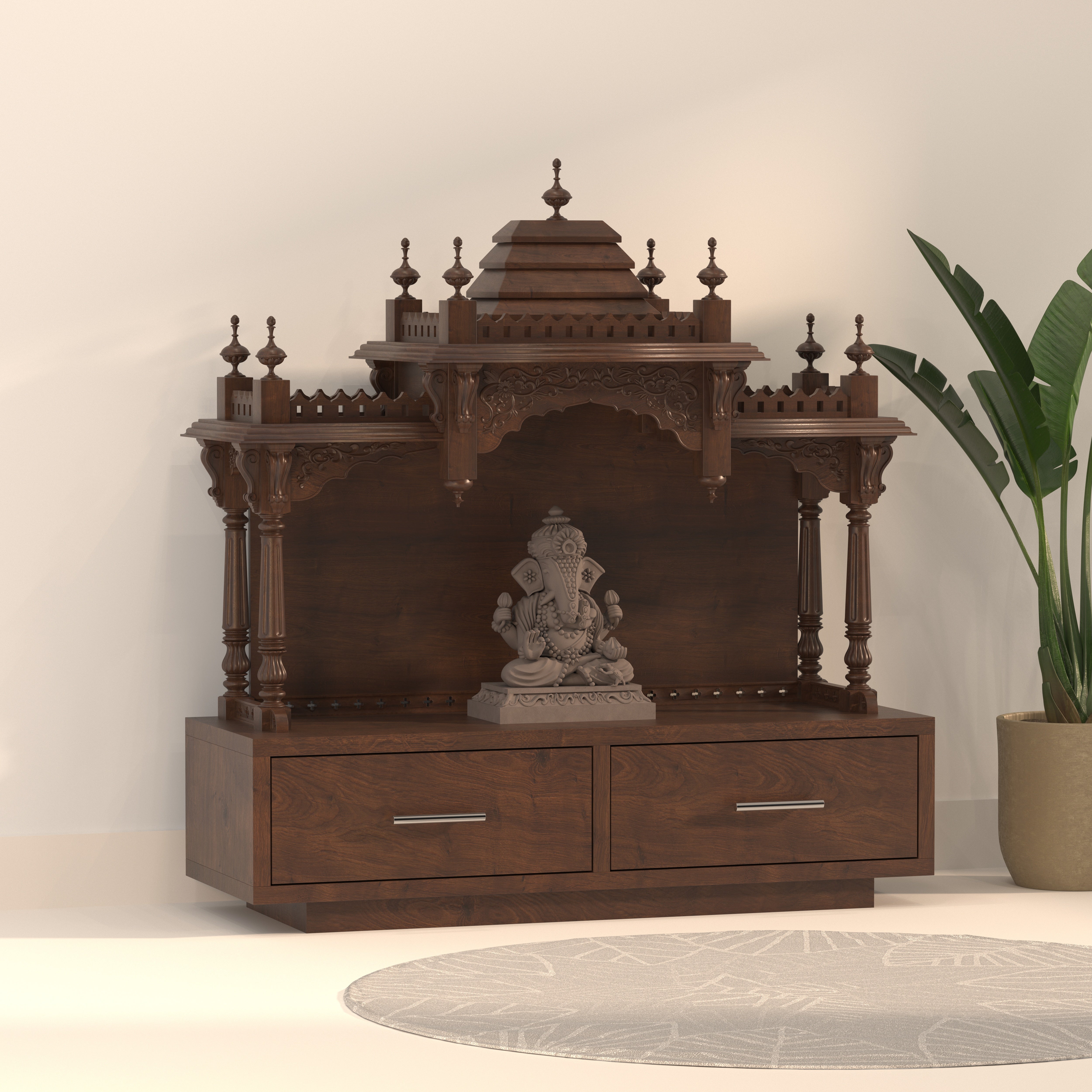 Grand Traditional Temple Mandir Unit with Storage Drawers Temple