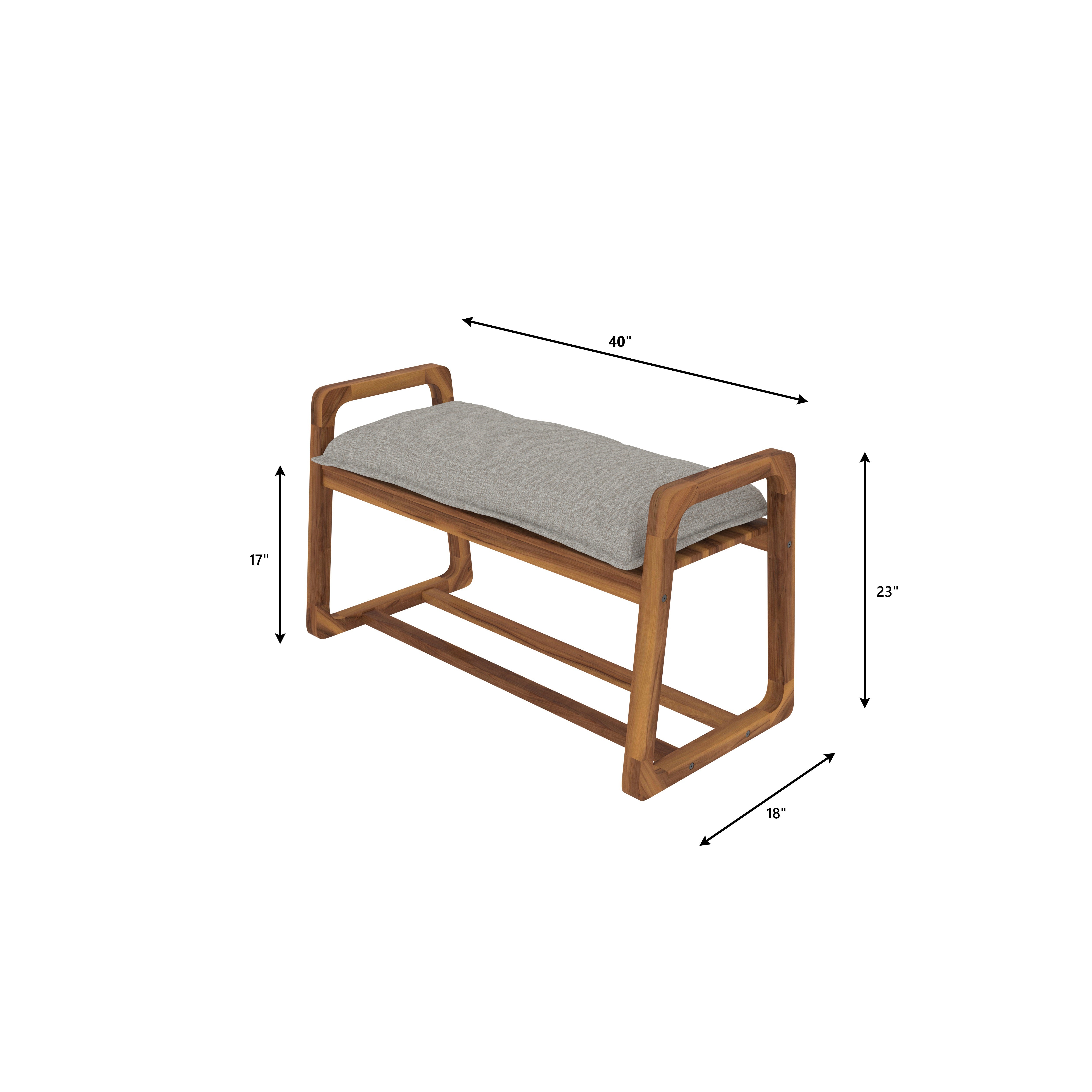 Modern Wooden Bench with Light Grey Cushion and Open Arm Design Bench