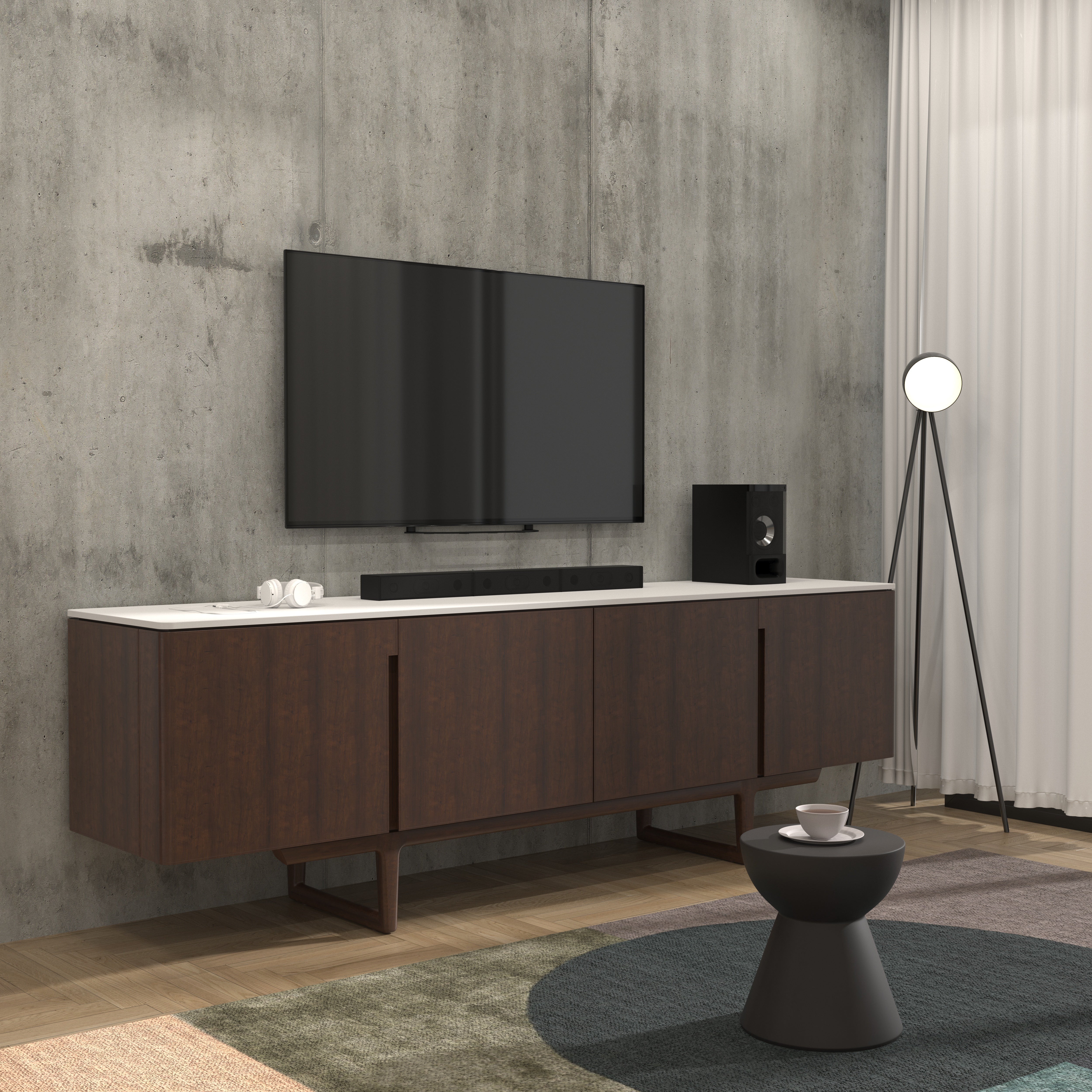 Modern Two-Tone TV Stand - White Top Entertainment Console with Storage Tv stand