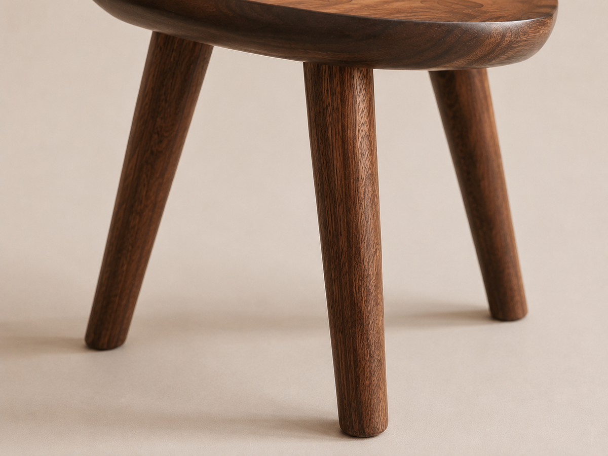 Rustic Round Wooden Stool with Curved Legs and Handcrafted Top Stool