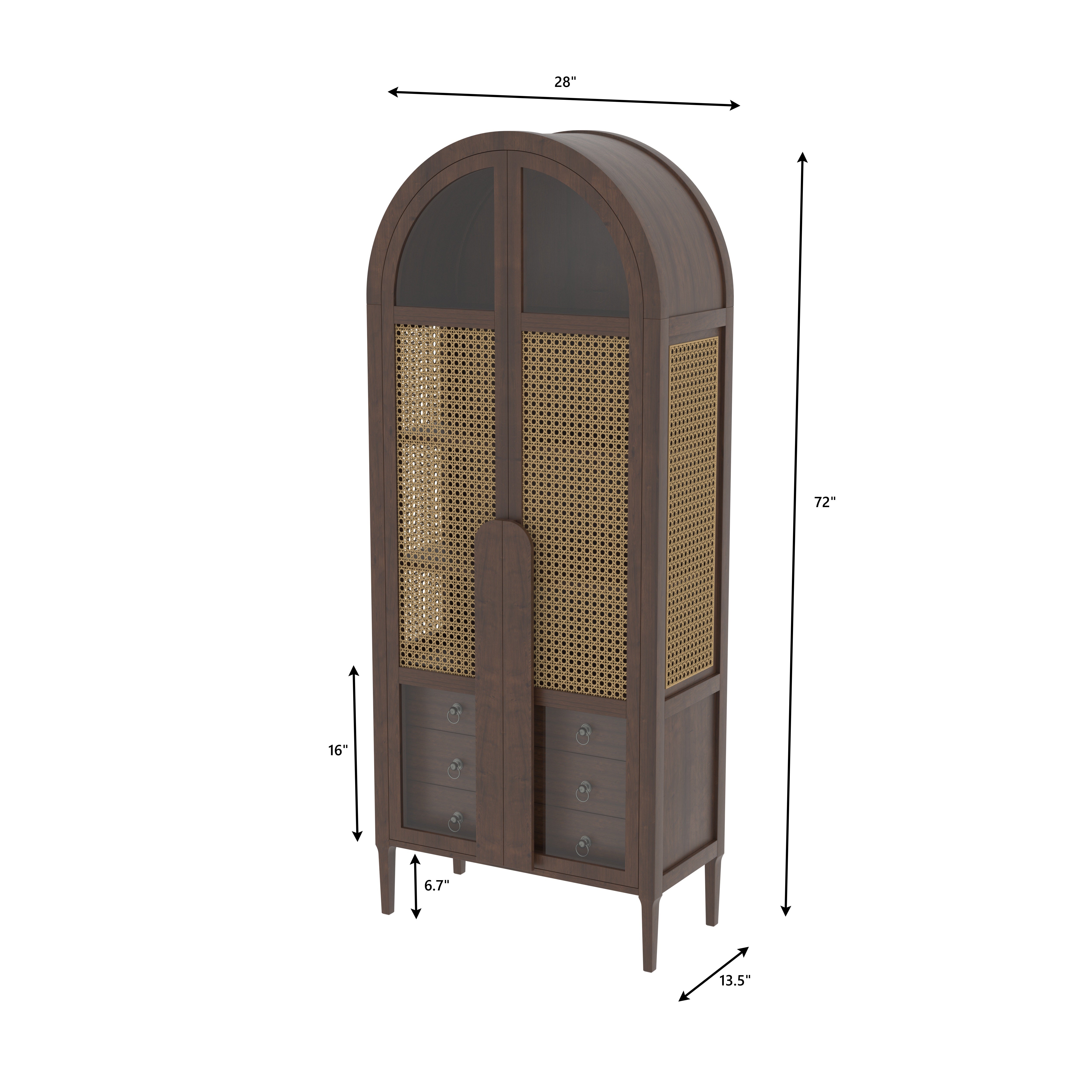 Valdoro Arched European Luxury Wardrobe with Woven Cane Panels and Elegant Storage Drawers Wardrobe