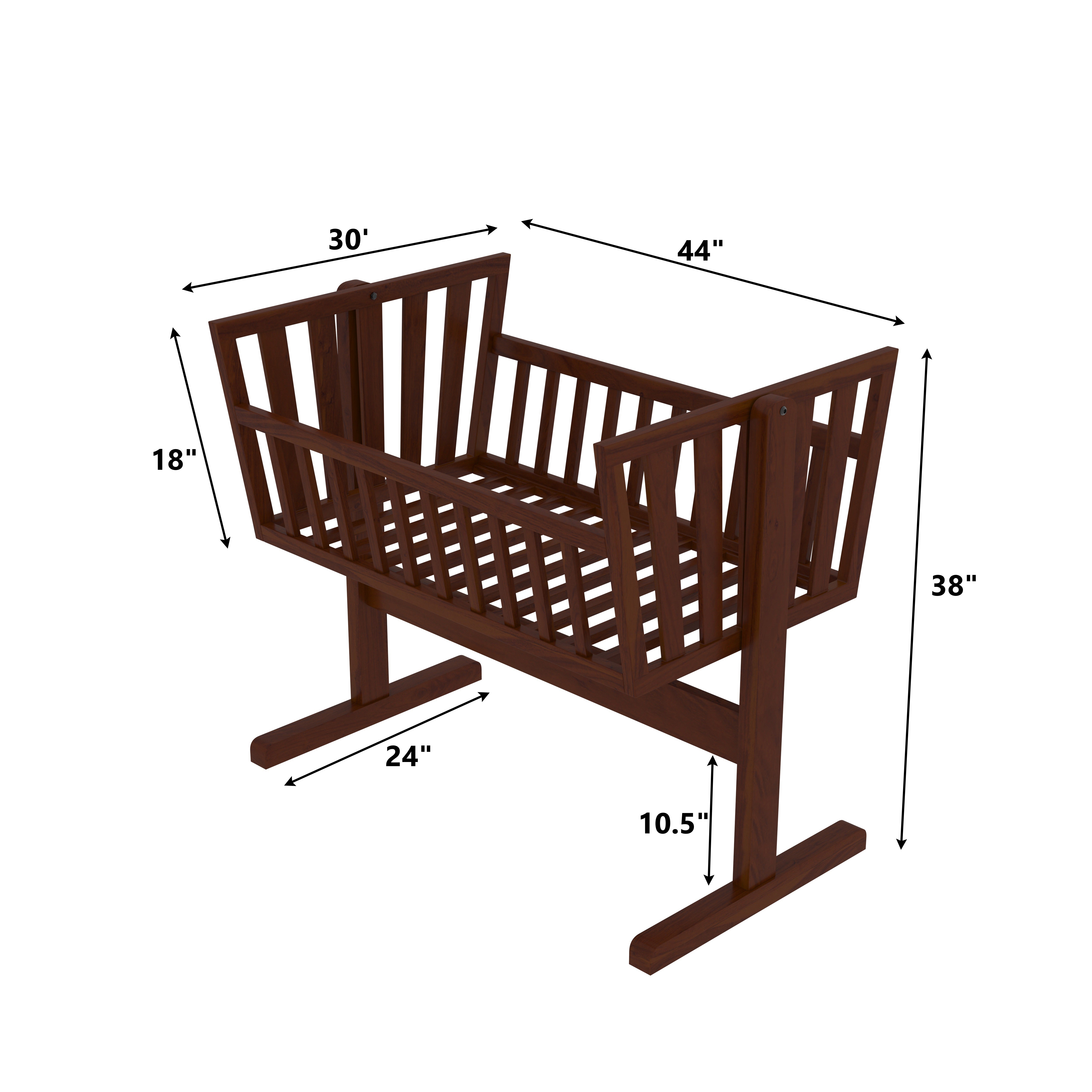 Natural Heritage Brown Finished Strip Designed Wooden Cradle Cradle