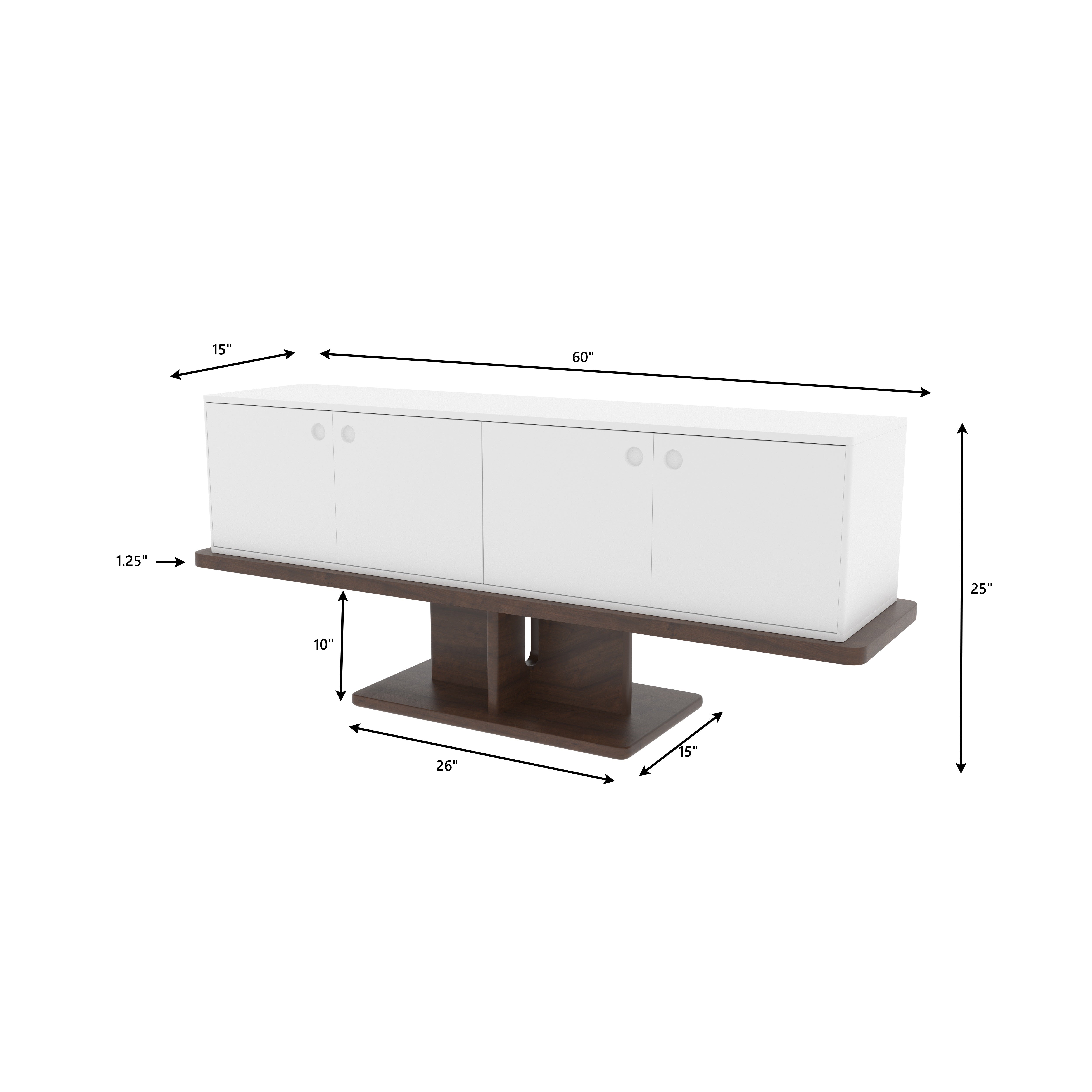 Floating White TV Stand with Walnut Pedestal - Modern Suspended Entertainment Console Tv stand
