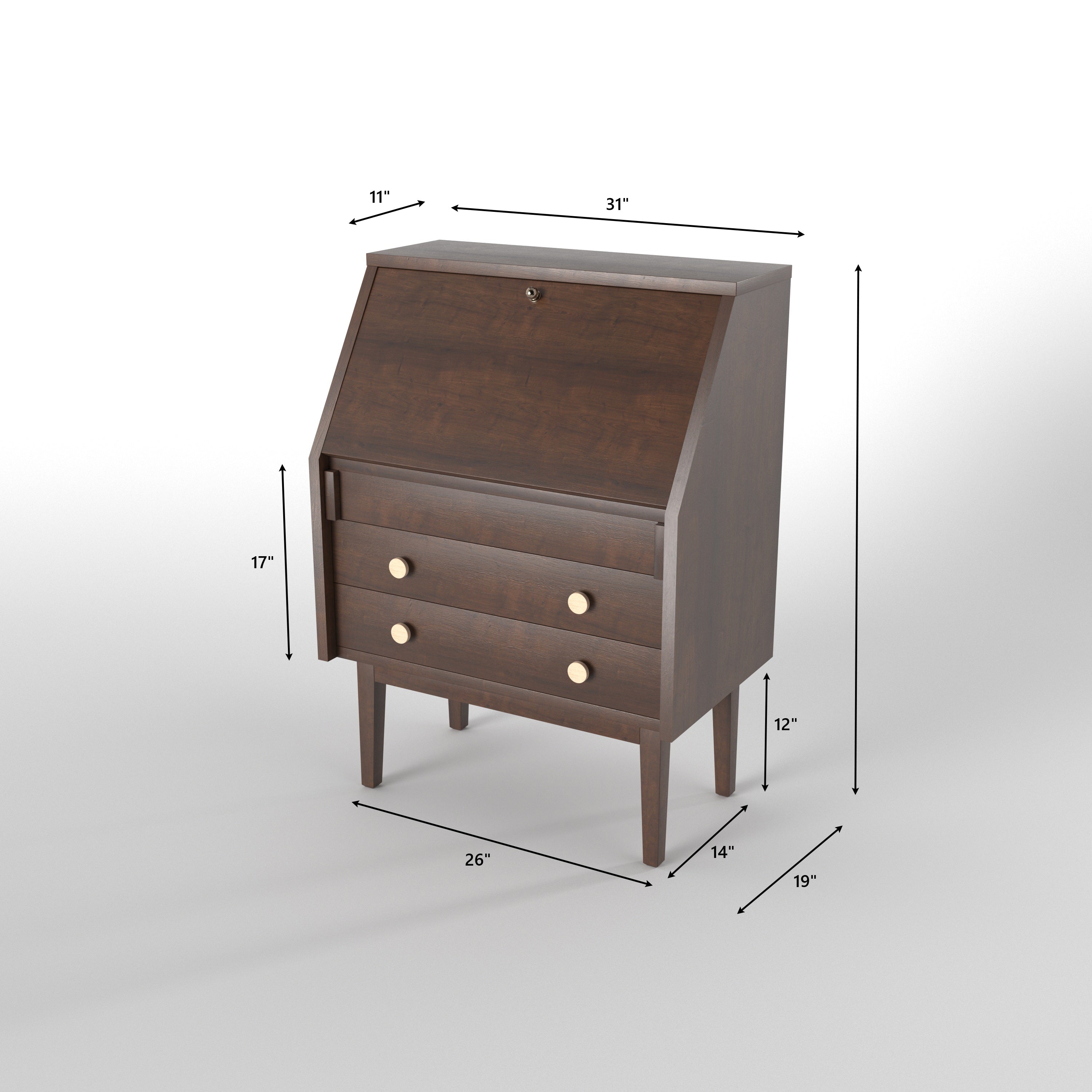 Secretary Desk with Drop-Front Writing Surface & Cubbyholes - Espresso Study Table
