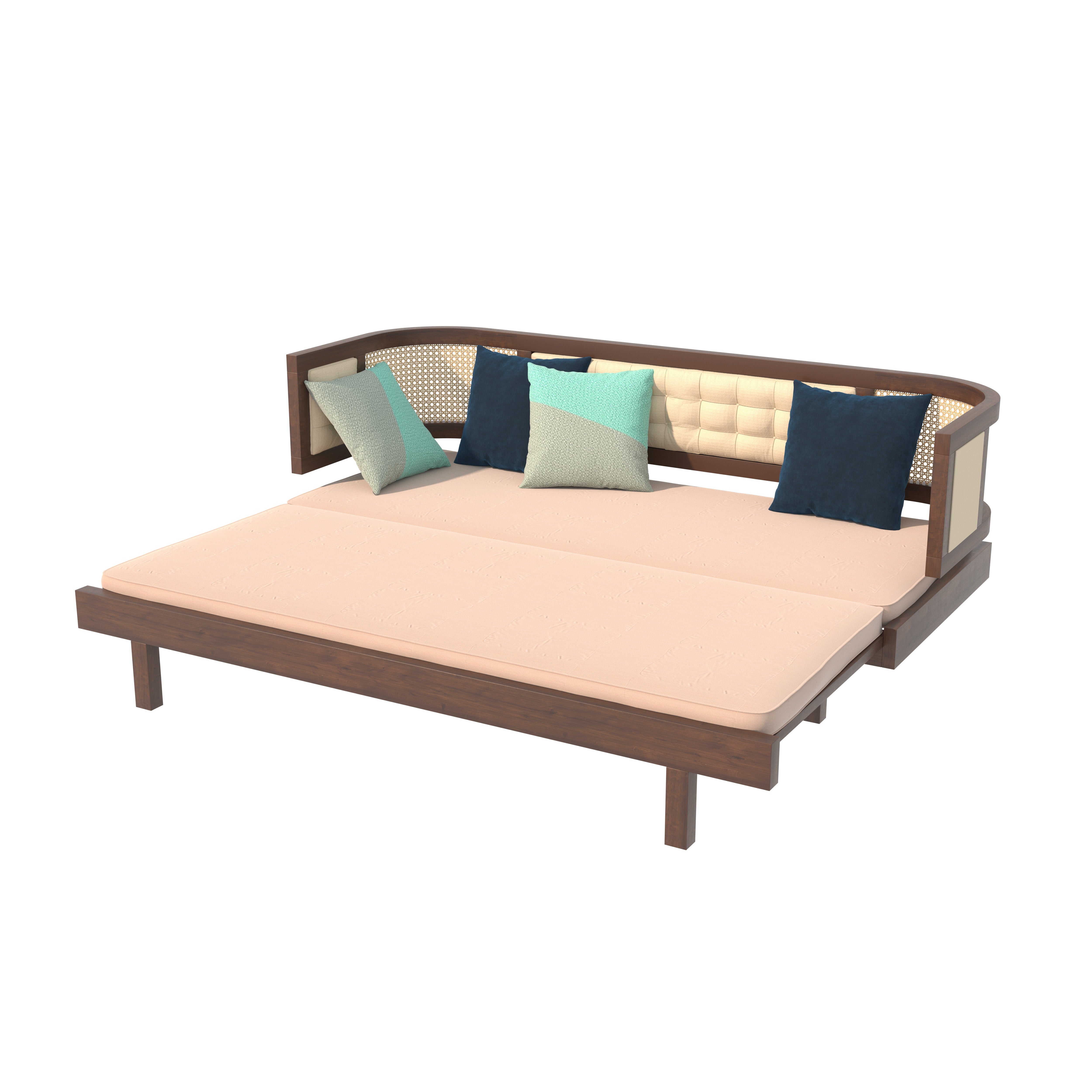 Daybed Sofa with Cane Panels and Tufted Upholstery Sofa cum bed