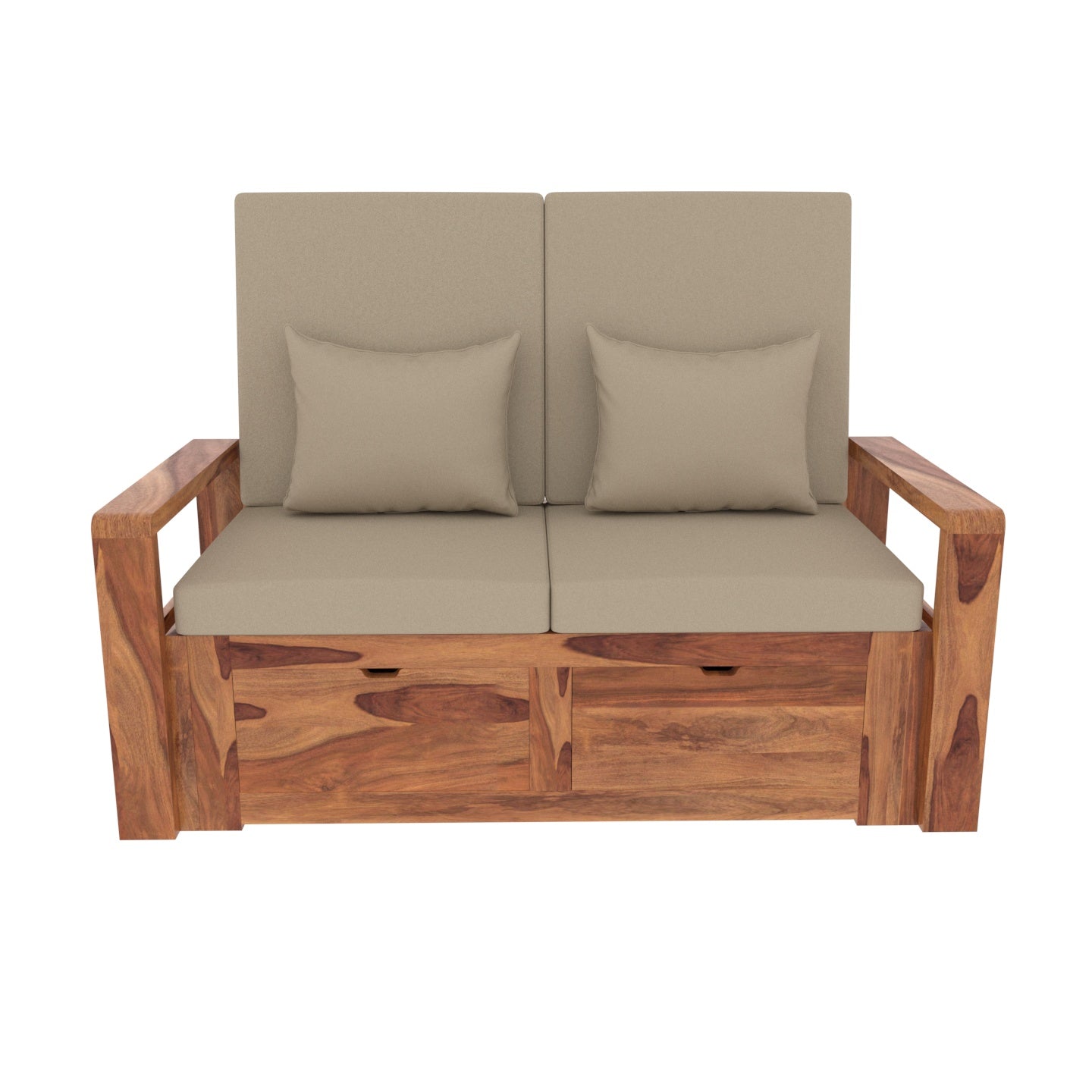 Mellow Cream Premium Sheesham Wooden 2 Seater Sofa with Storage Sofa
