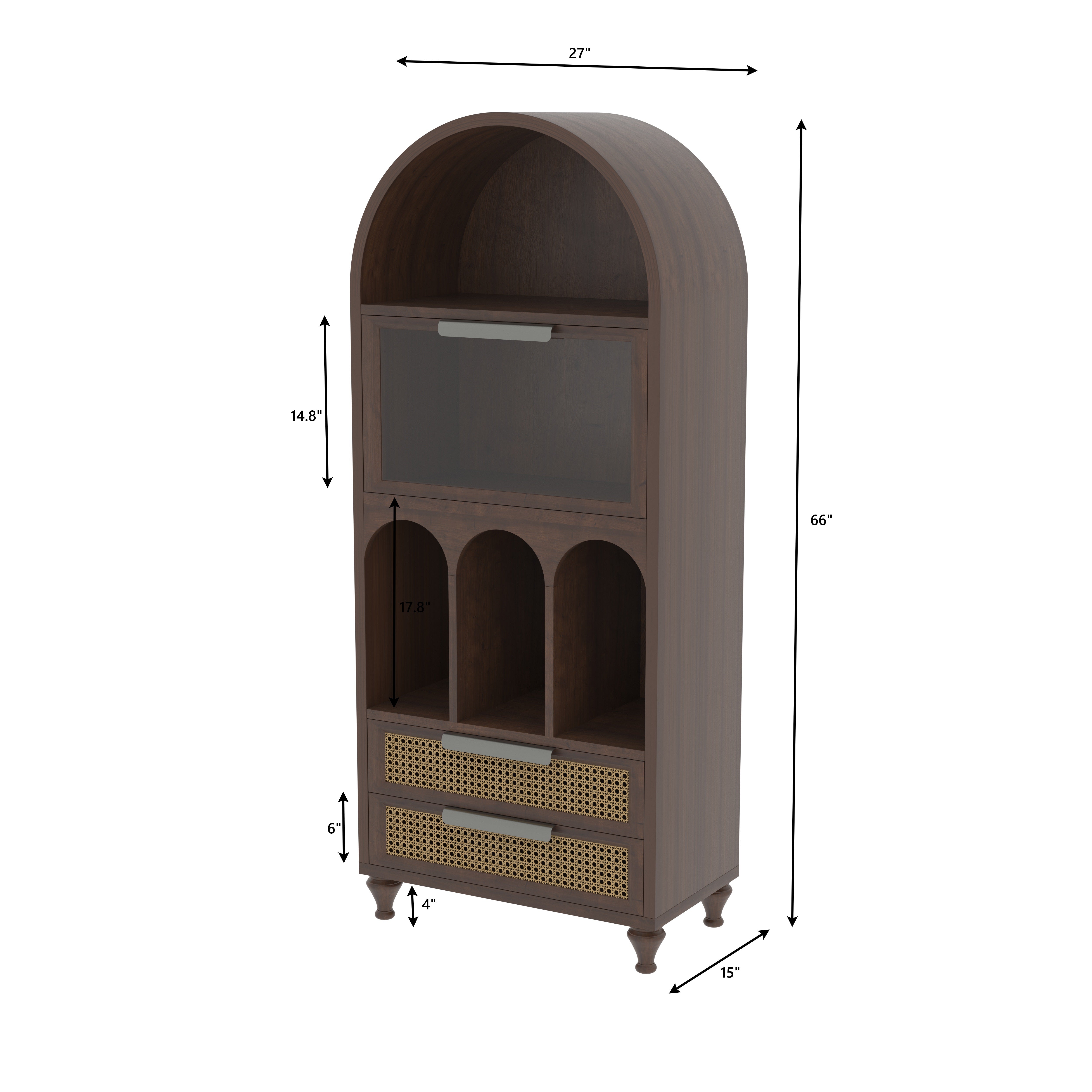 Montelaro Arco European Luxury Wardrobe with Sculpted Arch Display, Glass Cabinet, and Artisan Cane Drawers Wardrobe