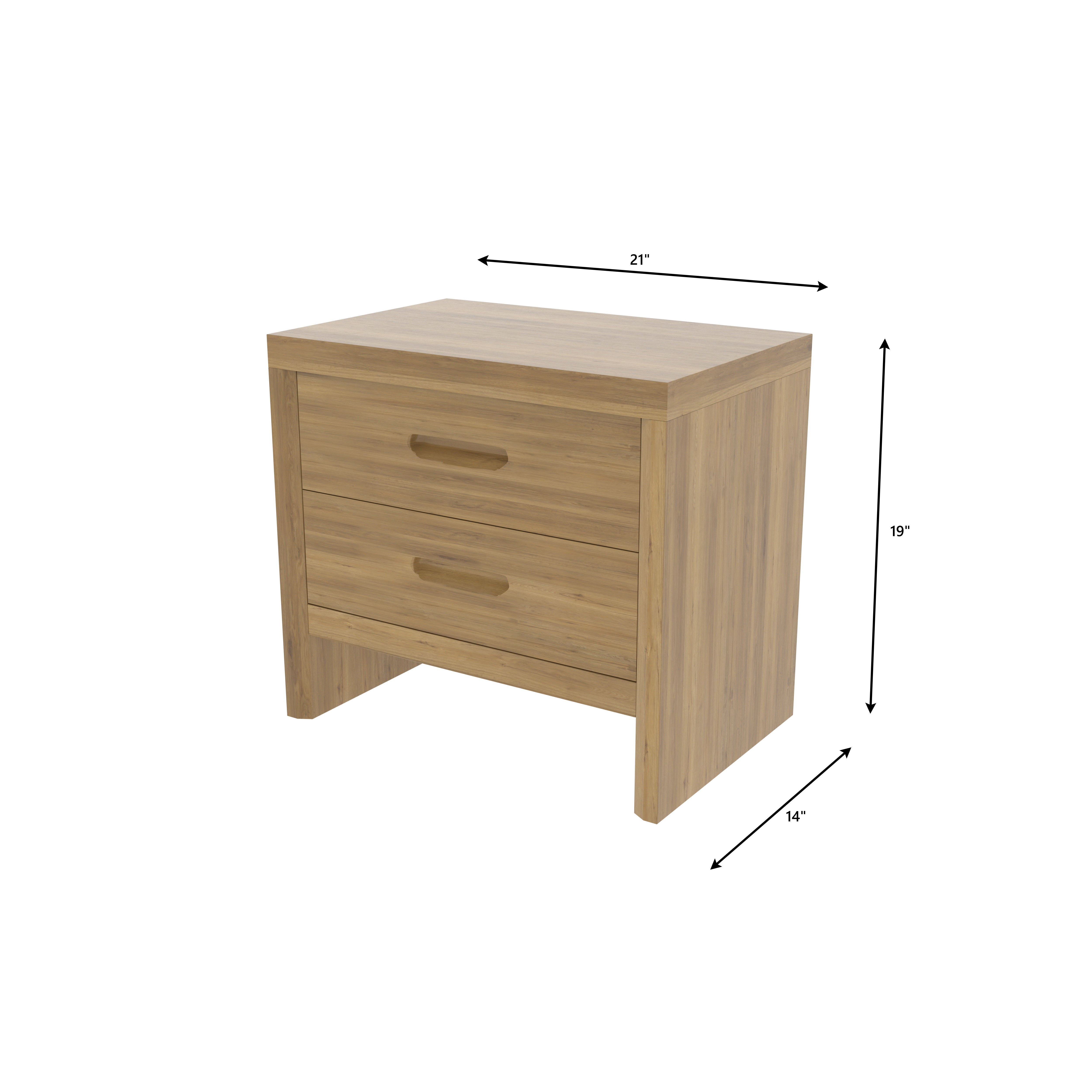 2-Drawer Engineered Wood Bedside Table - Modern Bedroom Storage Bedside