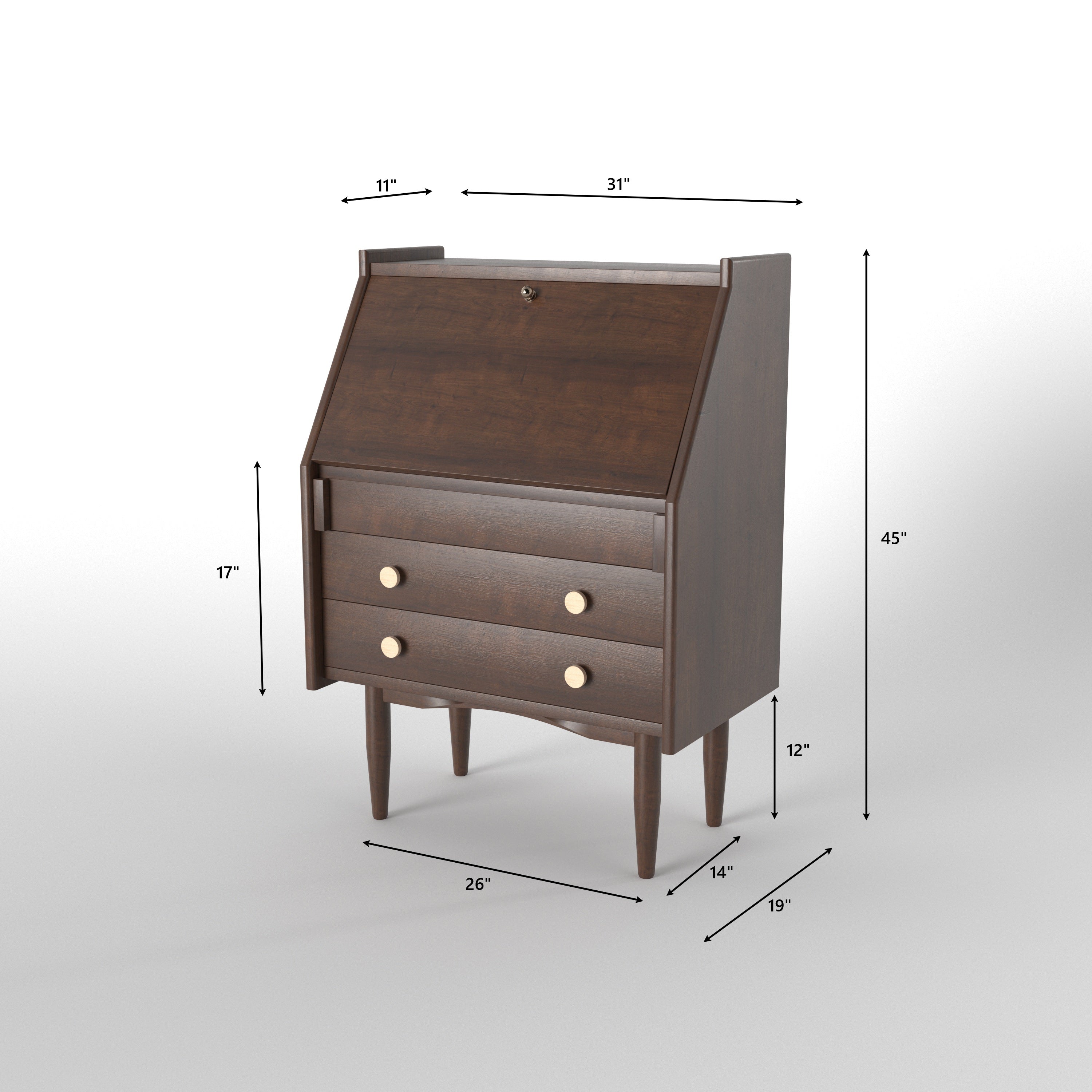 Secretary Desk with Top Display Shelf & Five-Drawer Storage - Espresso Study Table