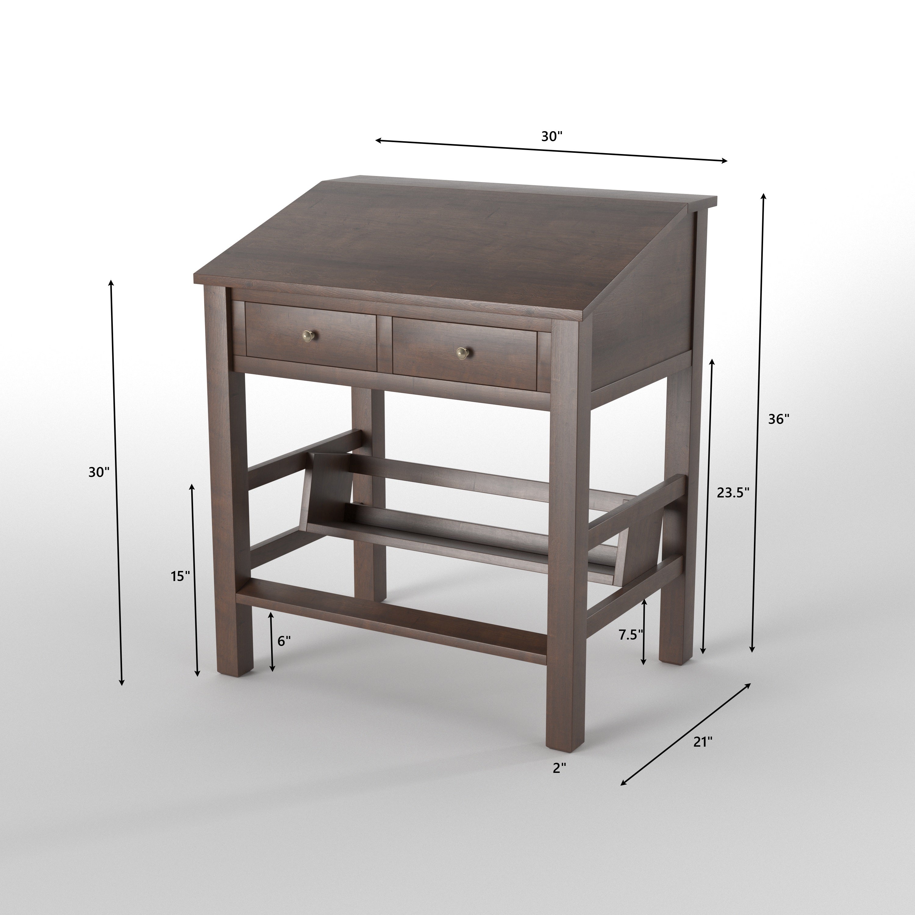 Slanted Top Study Desk with Drawers & Book Shelf - Draughtsman Style Study Table