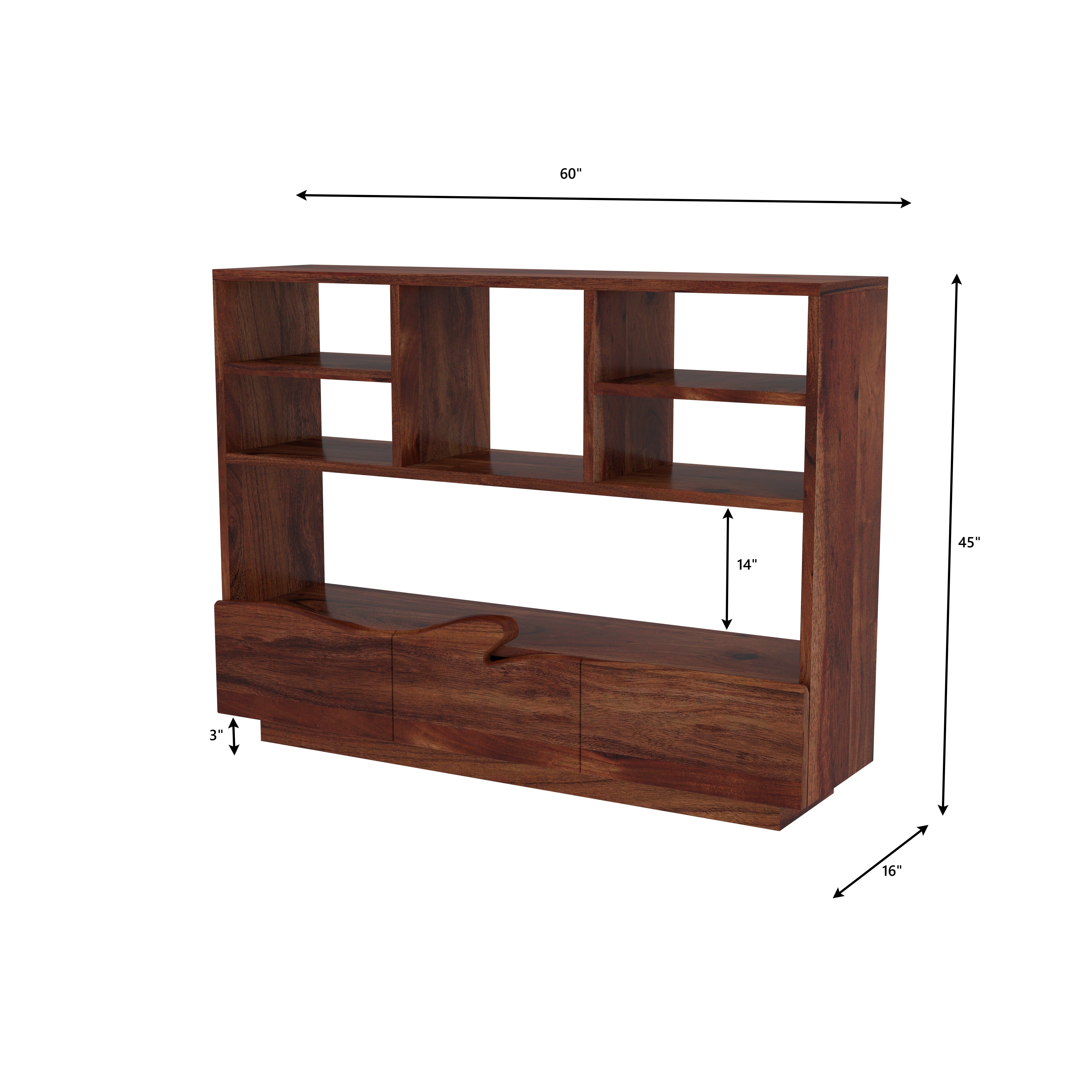 Wooden Display Rack with Shelves and Drawers - Handcrafted Storage Unit Book Rack
