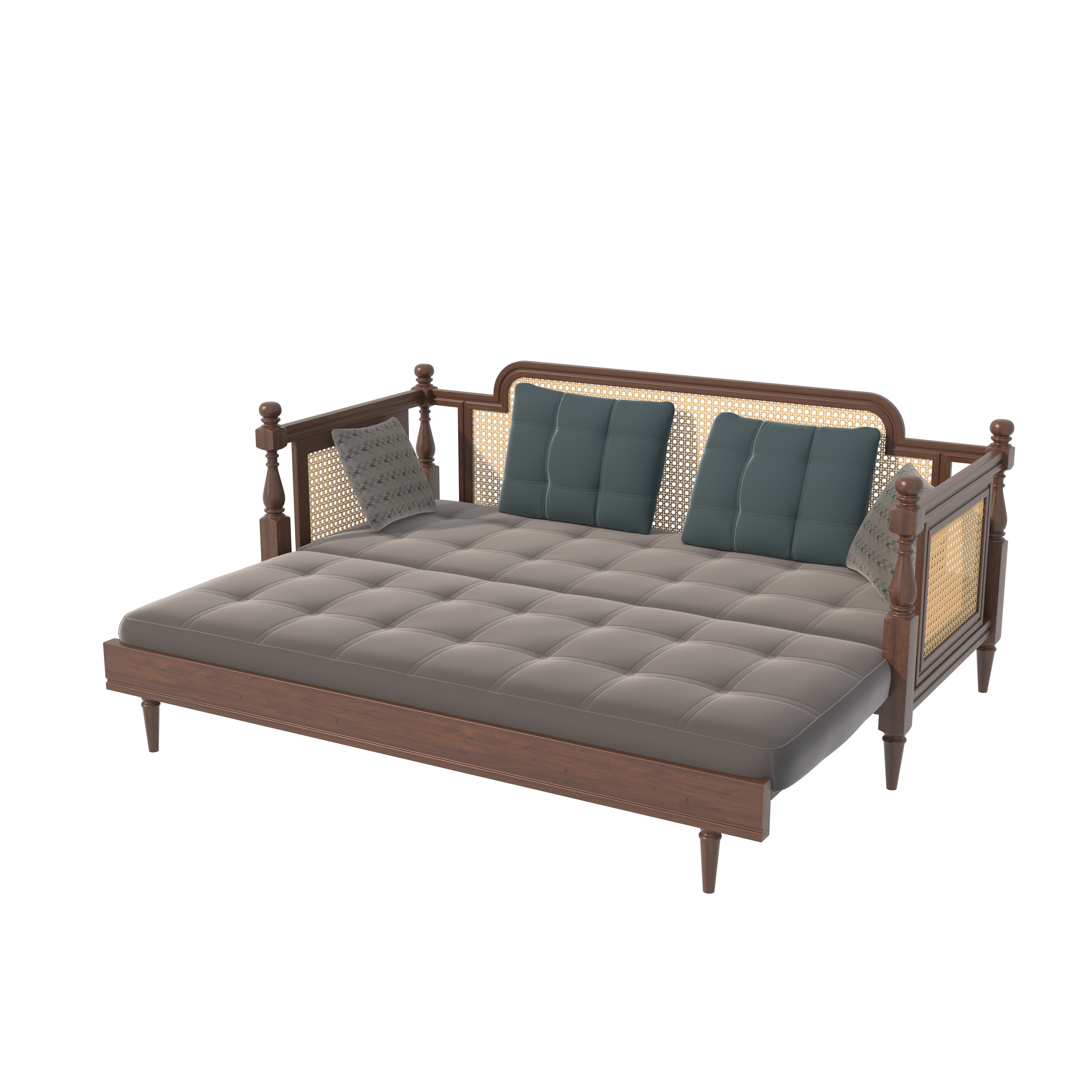 Daybed with Cane Panels and Turned Posts Sofa cum bed