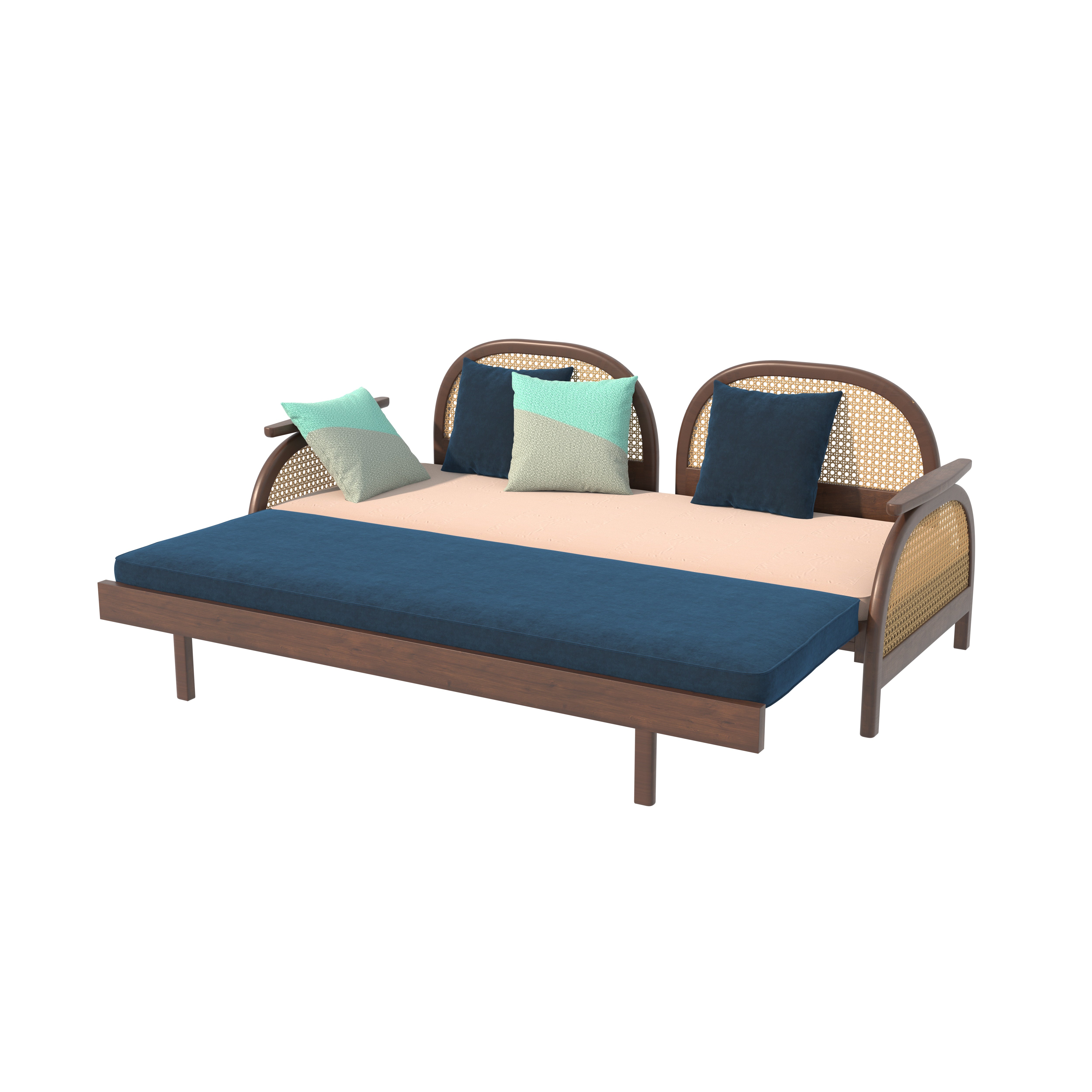 Luxury Cane-Inspired Day Bed with Curved Backrests and Extended Lounging Design Sofa cum bed