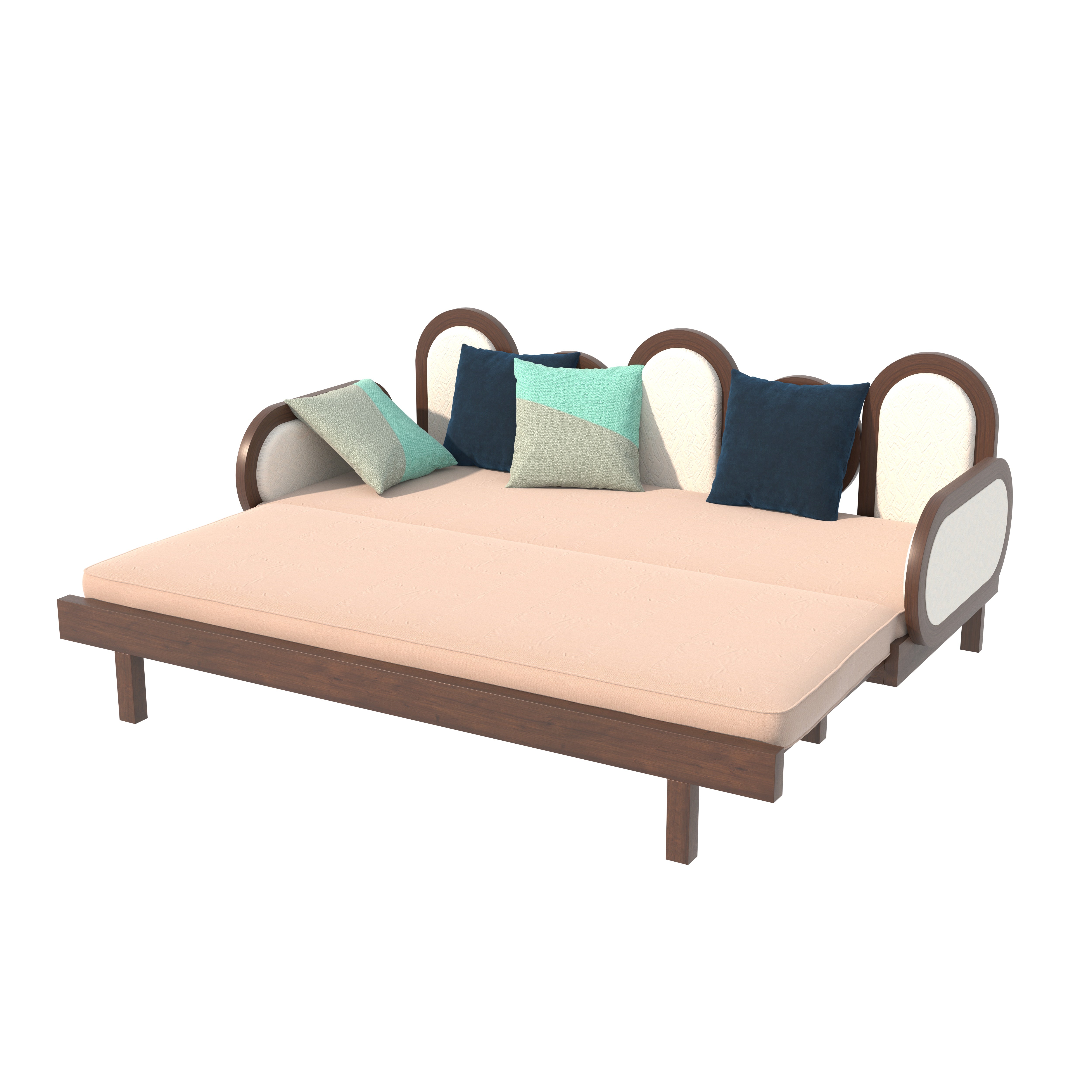 Daybed with Arched Cane and Upholstered Panels Sofa cum bed