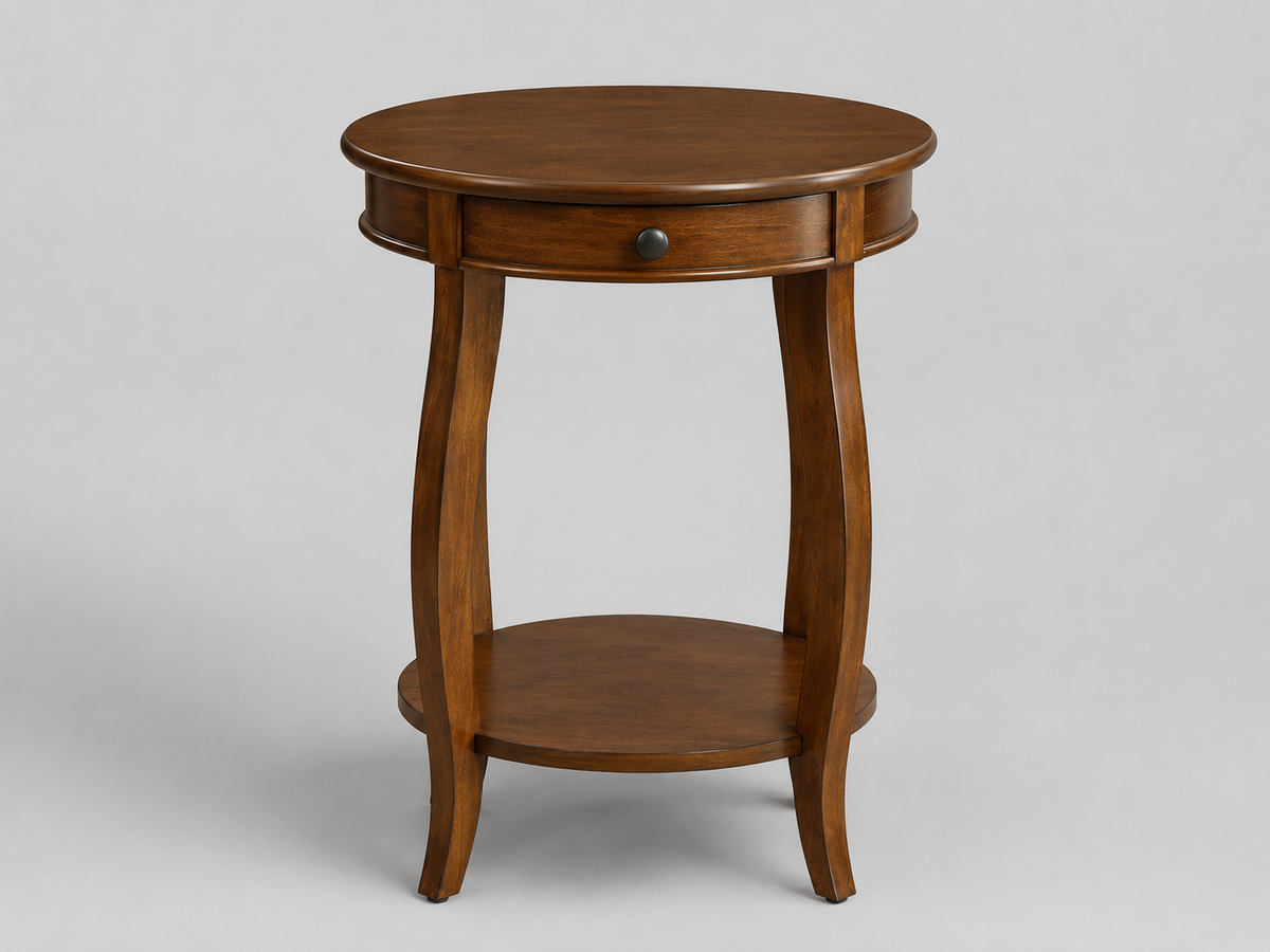 Classic Round Side Table with Drawer and Lower Shelf side table