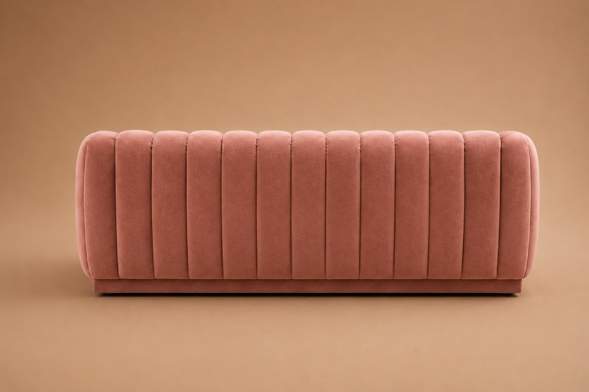 Modern Pink Channel-Tufted 3-Seater Sofa with Curved Arms Sofa