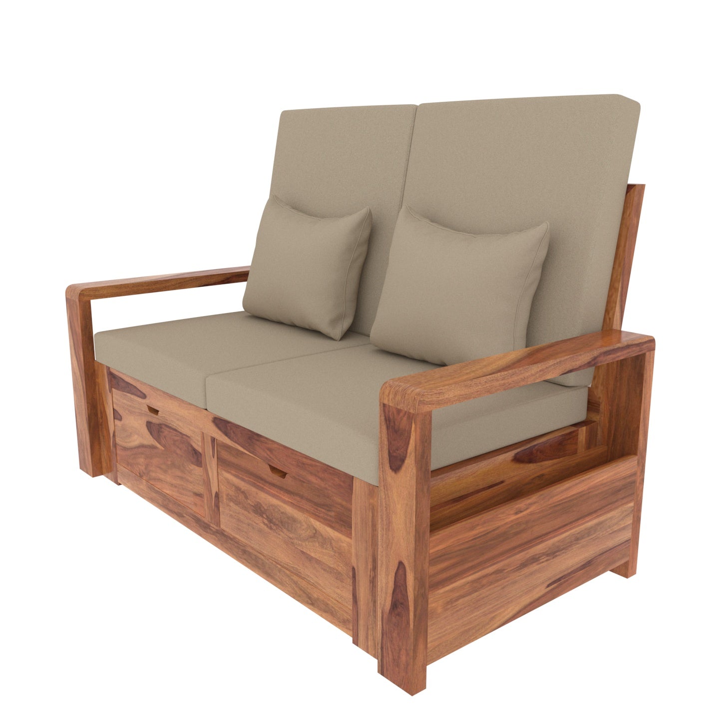 Mellow Cream Premium Sheesham Wooden 2 Seater Sofa with Storage Sofa