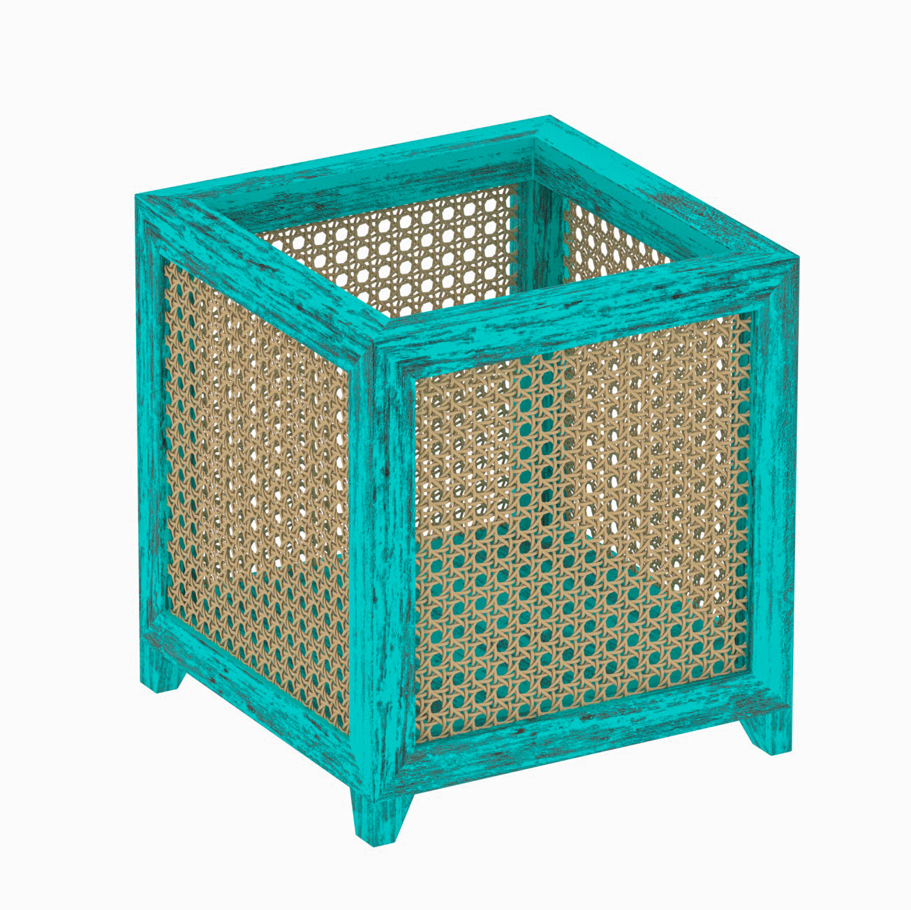 Premium Style Blue Distress Soft Cane Wooden Flowerpot for Home Vase